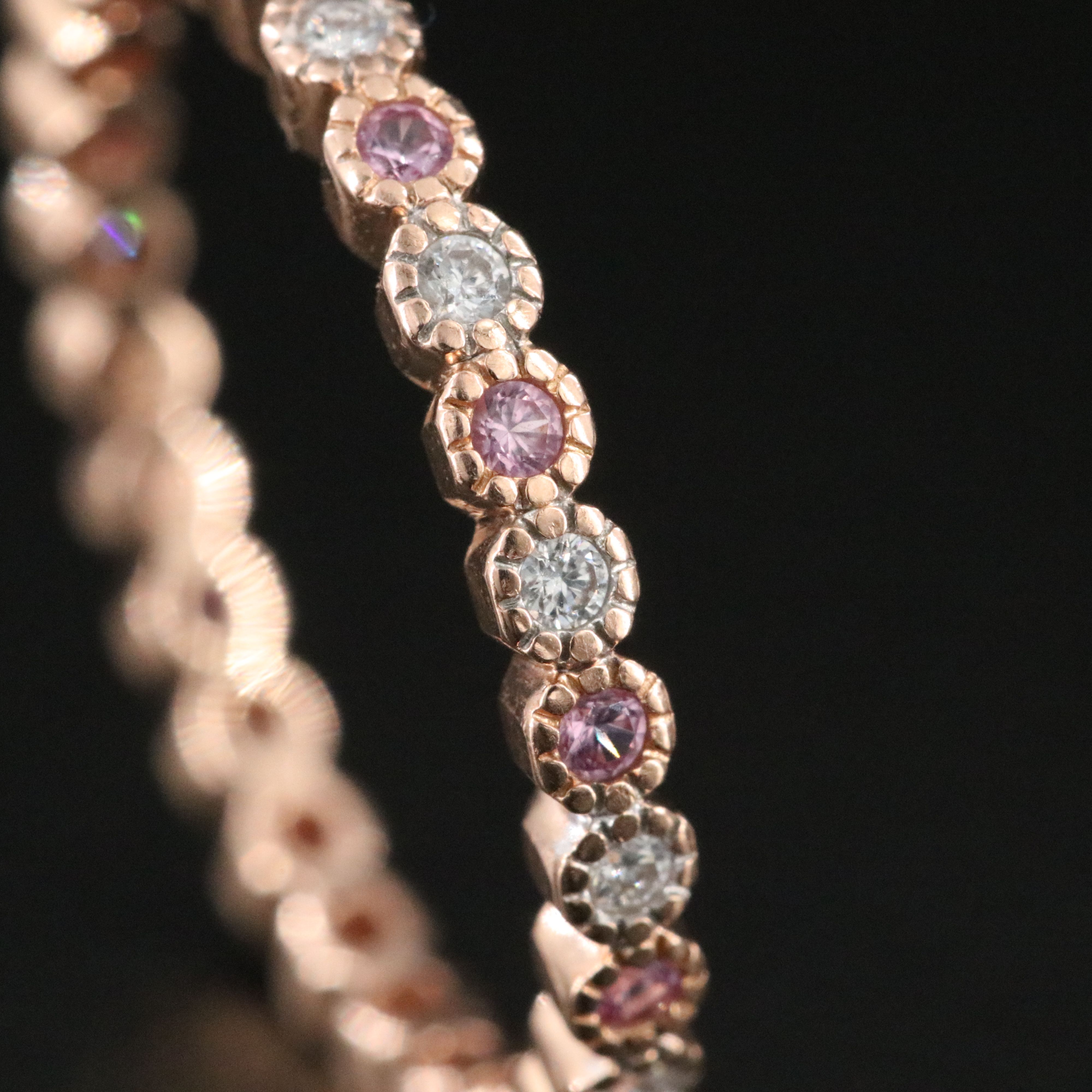 14K Rose Gold Diamond and Pink Sapphire Eternity Band