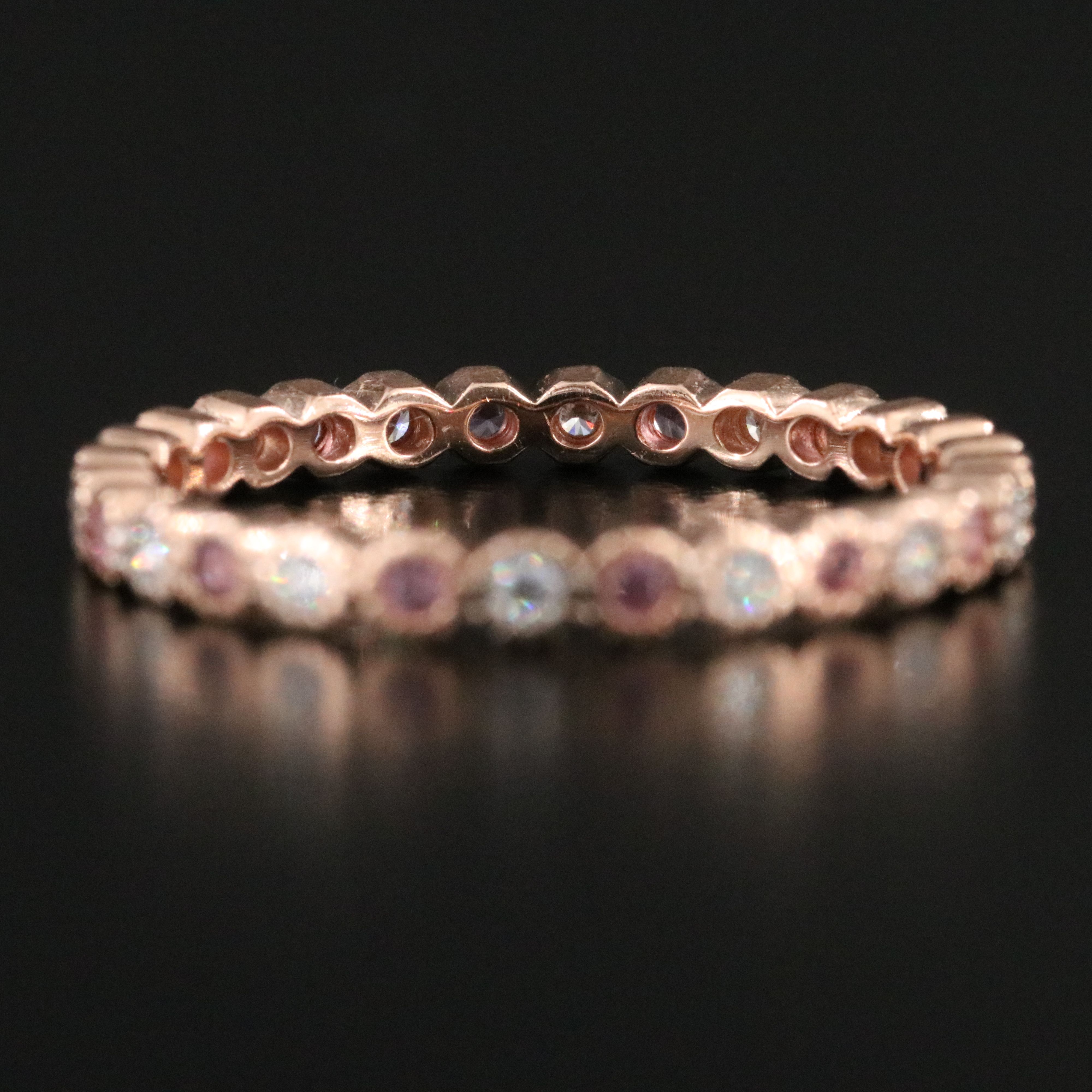 14K Rose Gold Diamond and Pink Sapphire Eternity Band