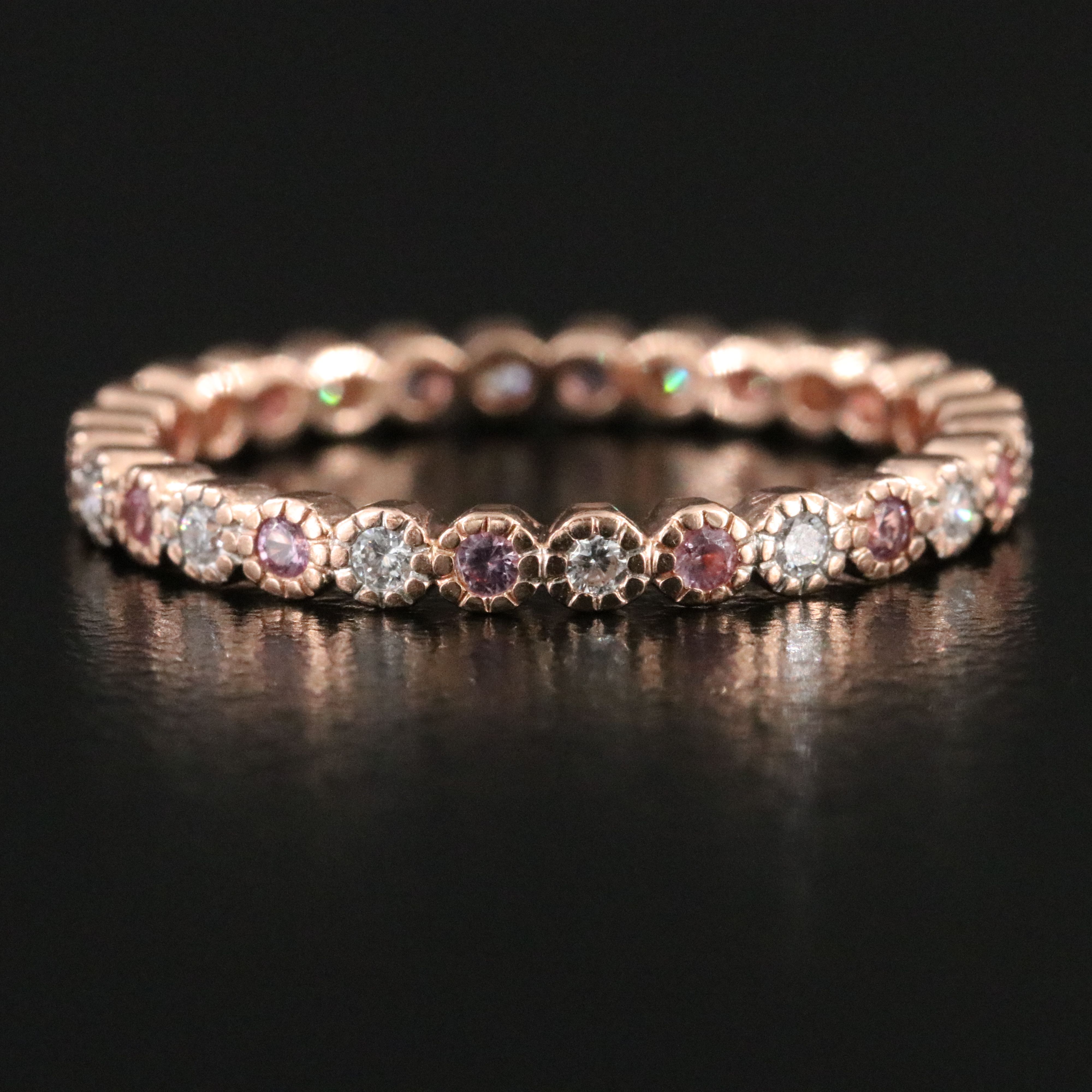 14K Rose Gold Diamond and Pink Sapphire Eternity Band
