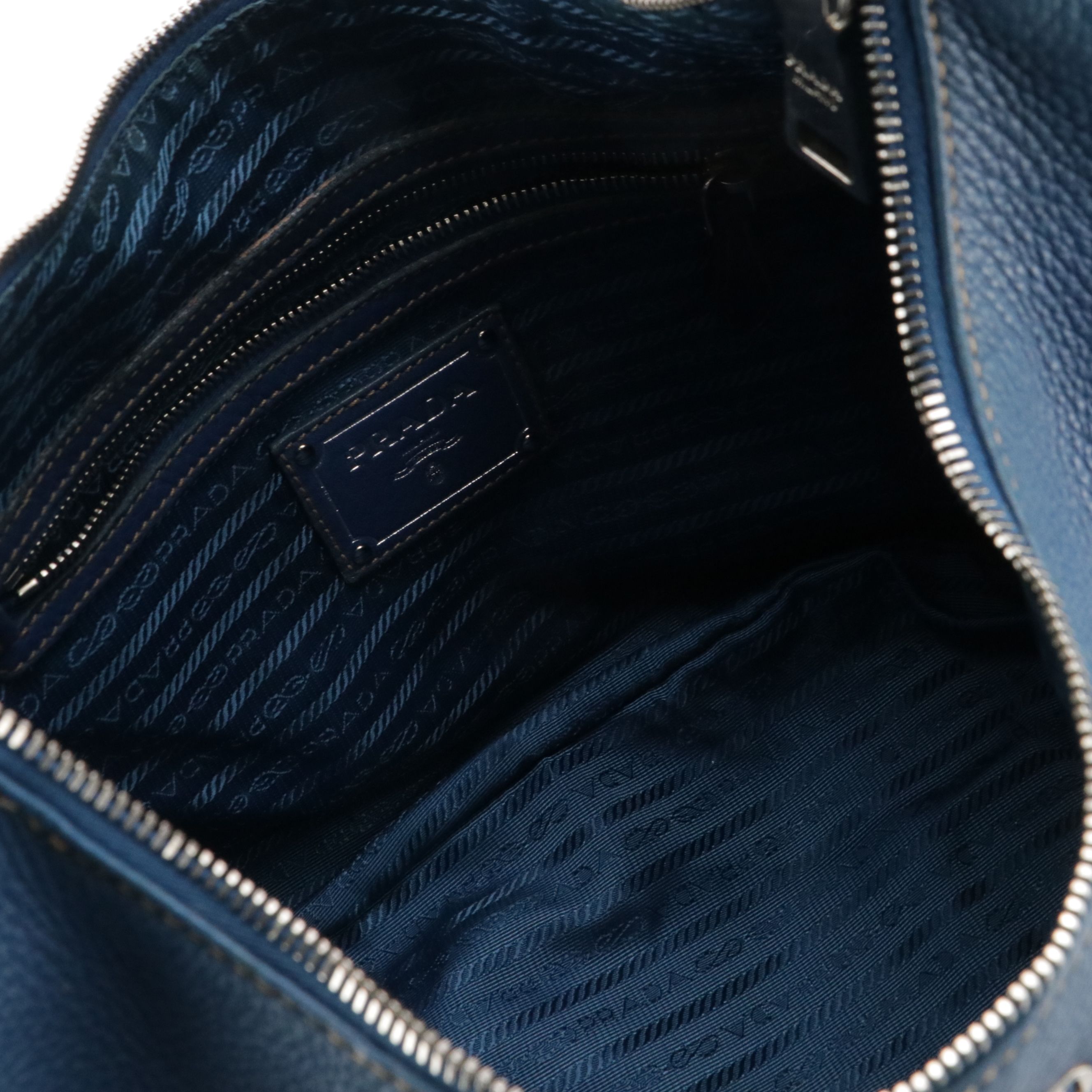 Prada Blue Vitello Daino Leather Hobo Bag