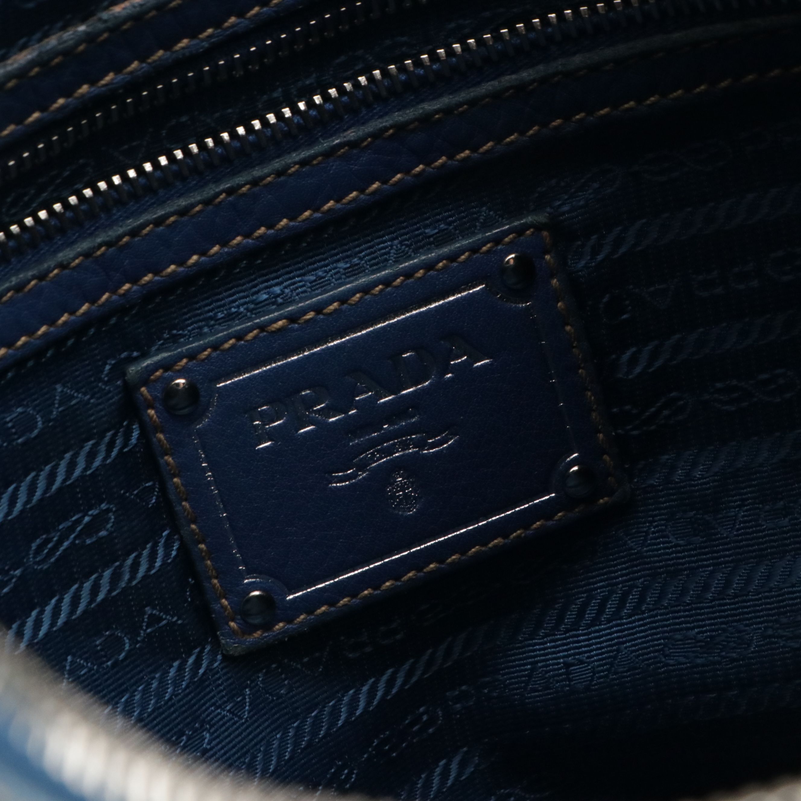 Prada Blue Vitello Daino Leather Hobo Bag