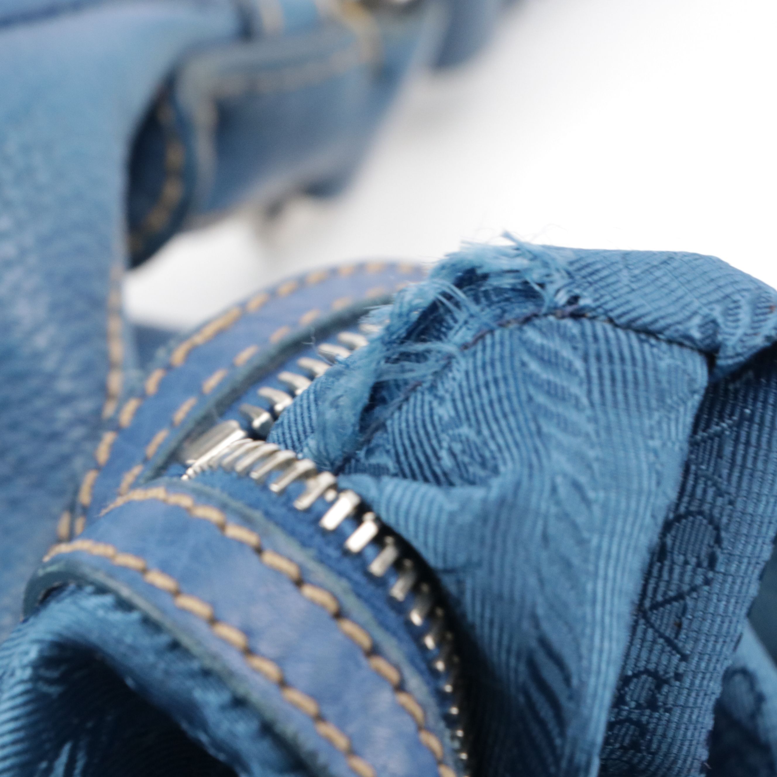 Prada Blue Vitello Daino Leather Hobo Bag