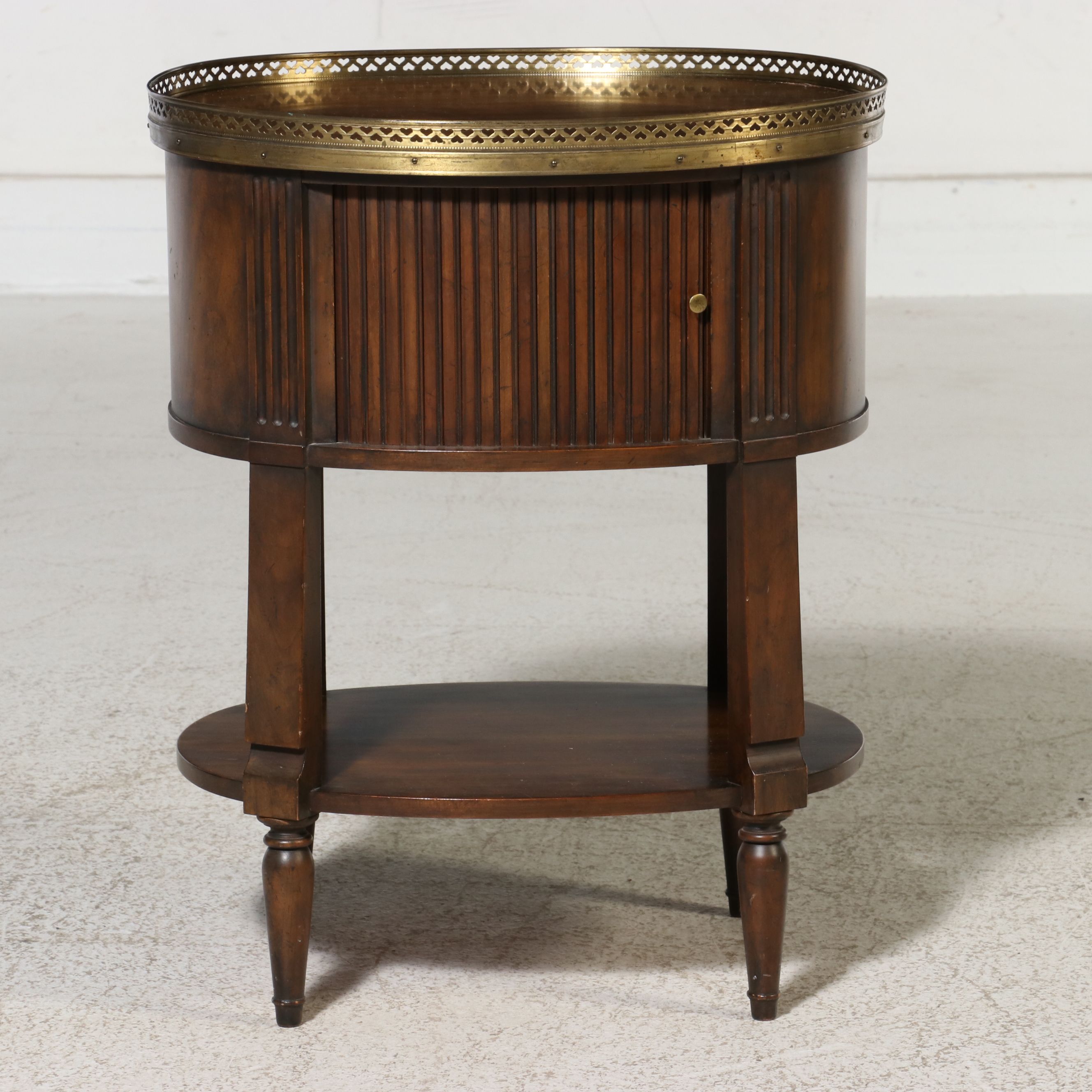 French Neoclassical Revival Oval Tambour Nightstand, 20th Century