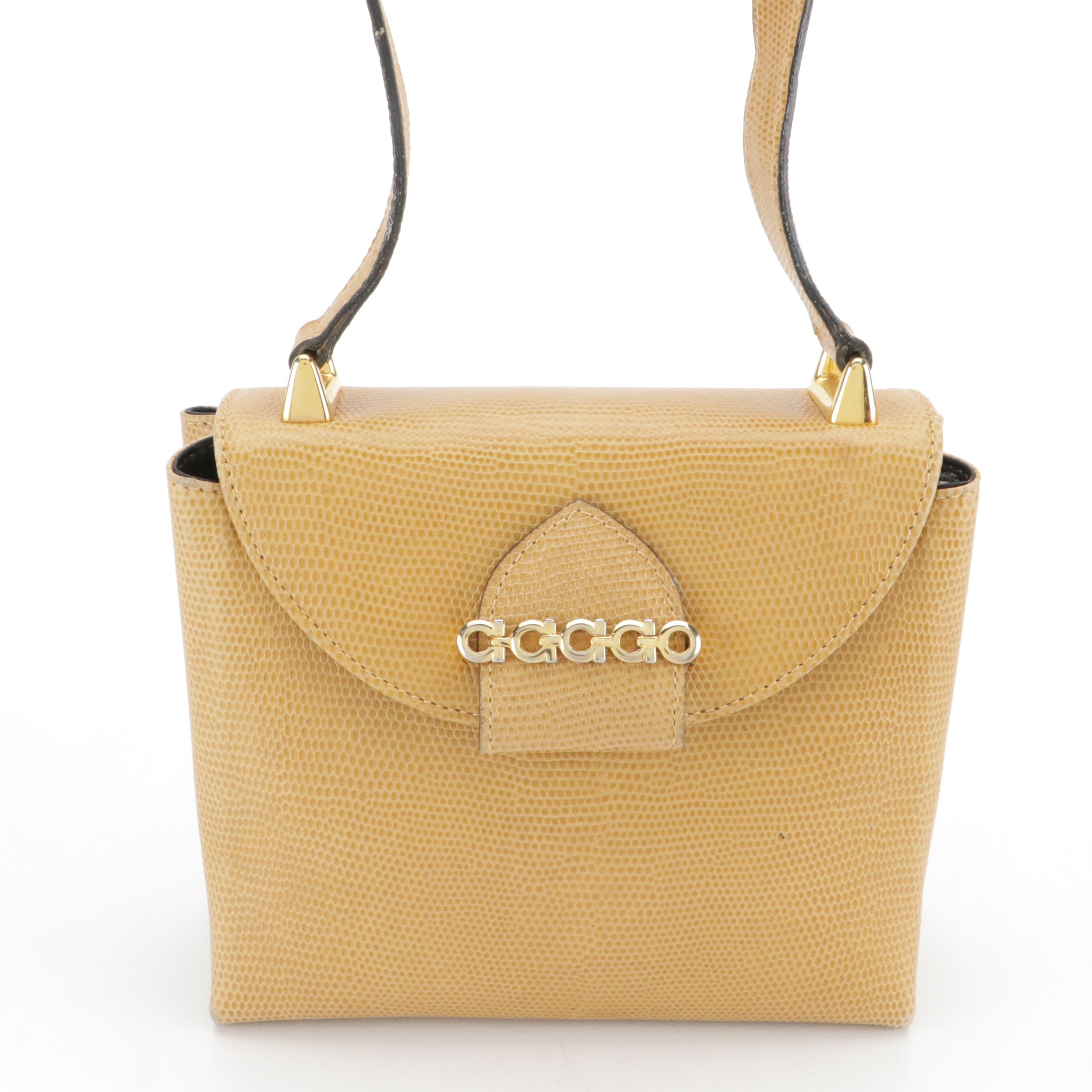 Salvatore Ferragamo Lizard Embossed Leather Crossbody Bag with Gancini Hardware