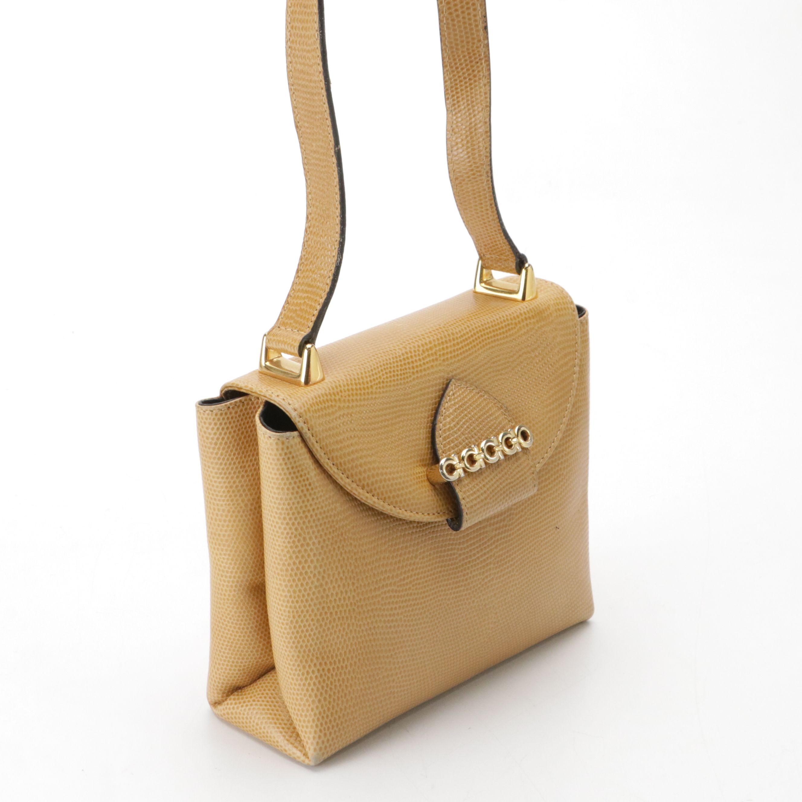 Salvatore Ferragamo Lizard Embossed Leather Crossbody Bag with Gancini Hardware