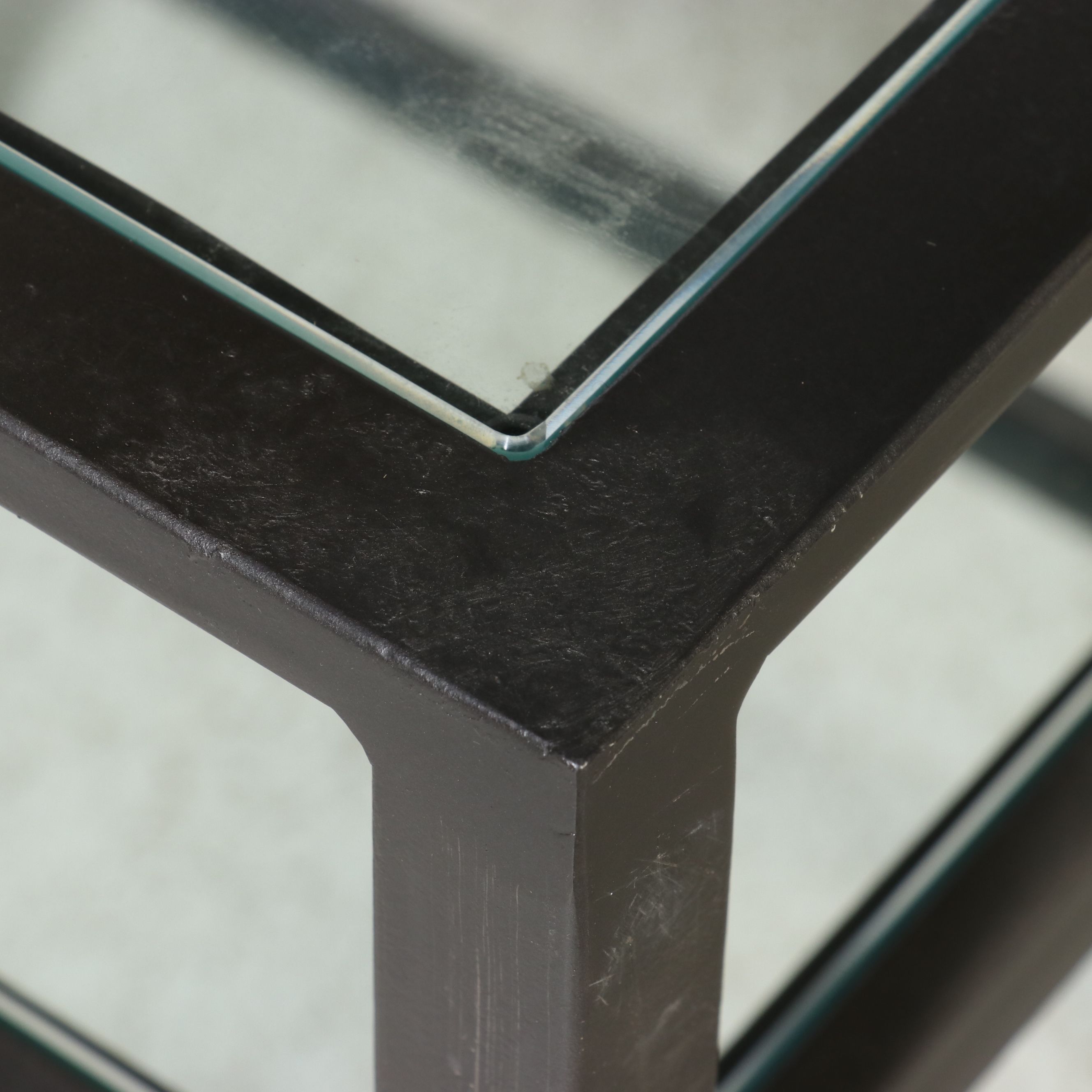 Contemporary Forged Iron Three-Tier Glass Top Side Table, 21st Century