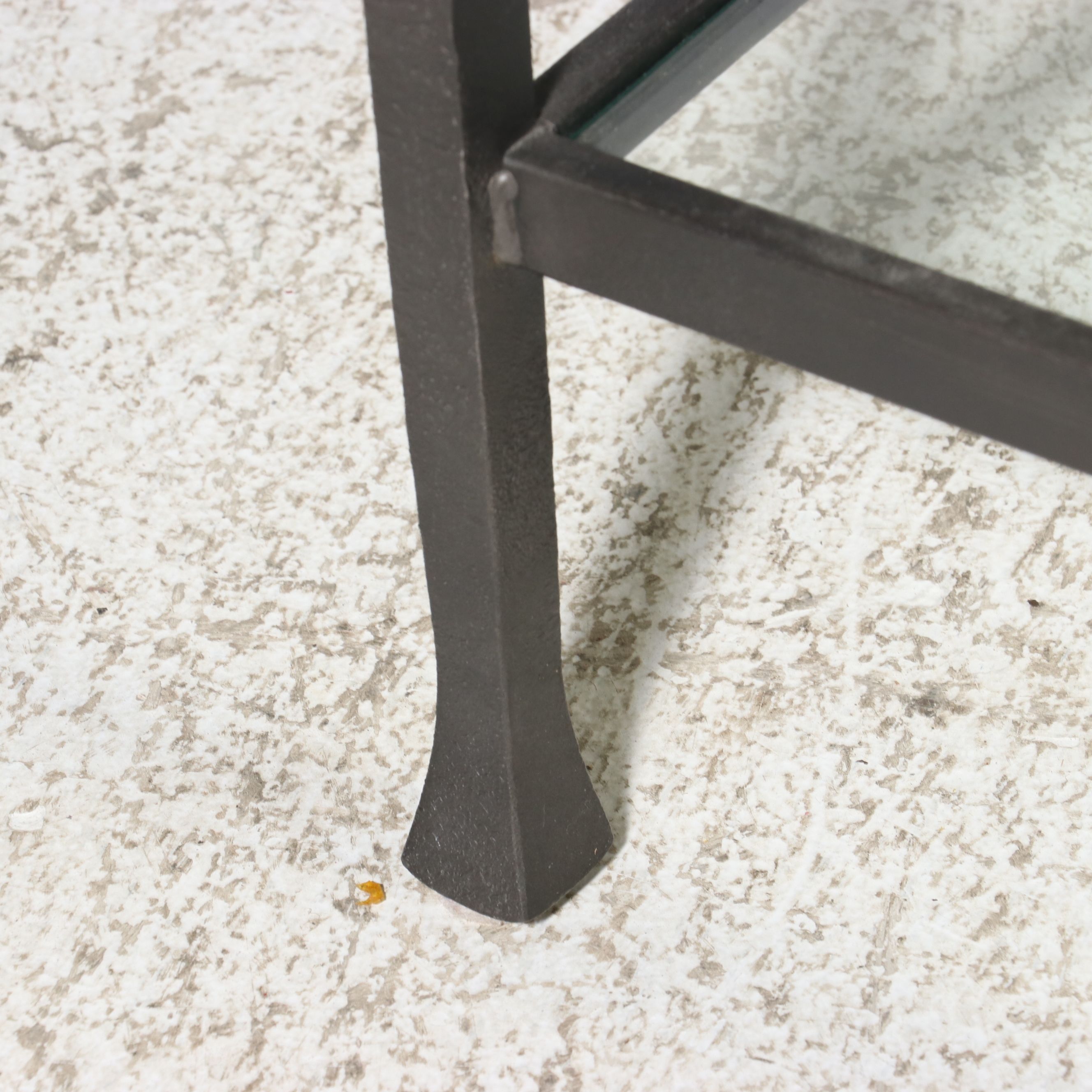 Contemporary Forged Iron Three-Tier Glass Top Side Table, 21st Century