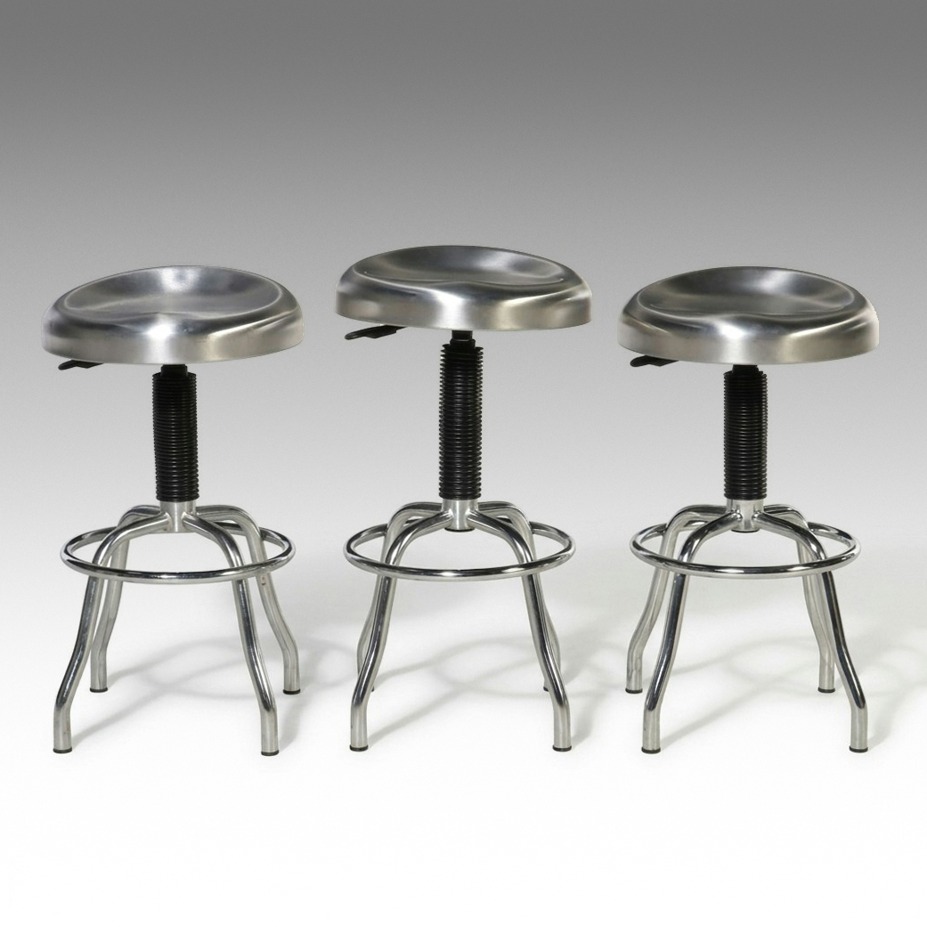 Set of Three Seville Classics Stainless Steel Pneumatic Work Stools