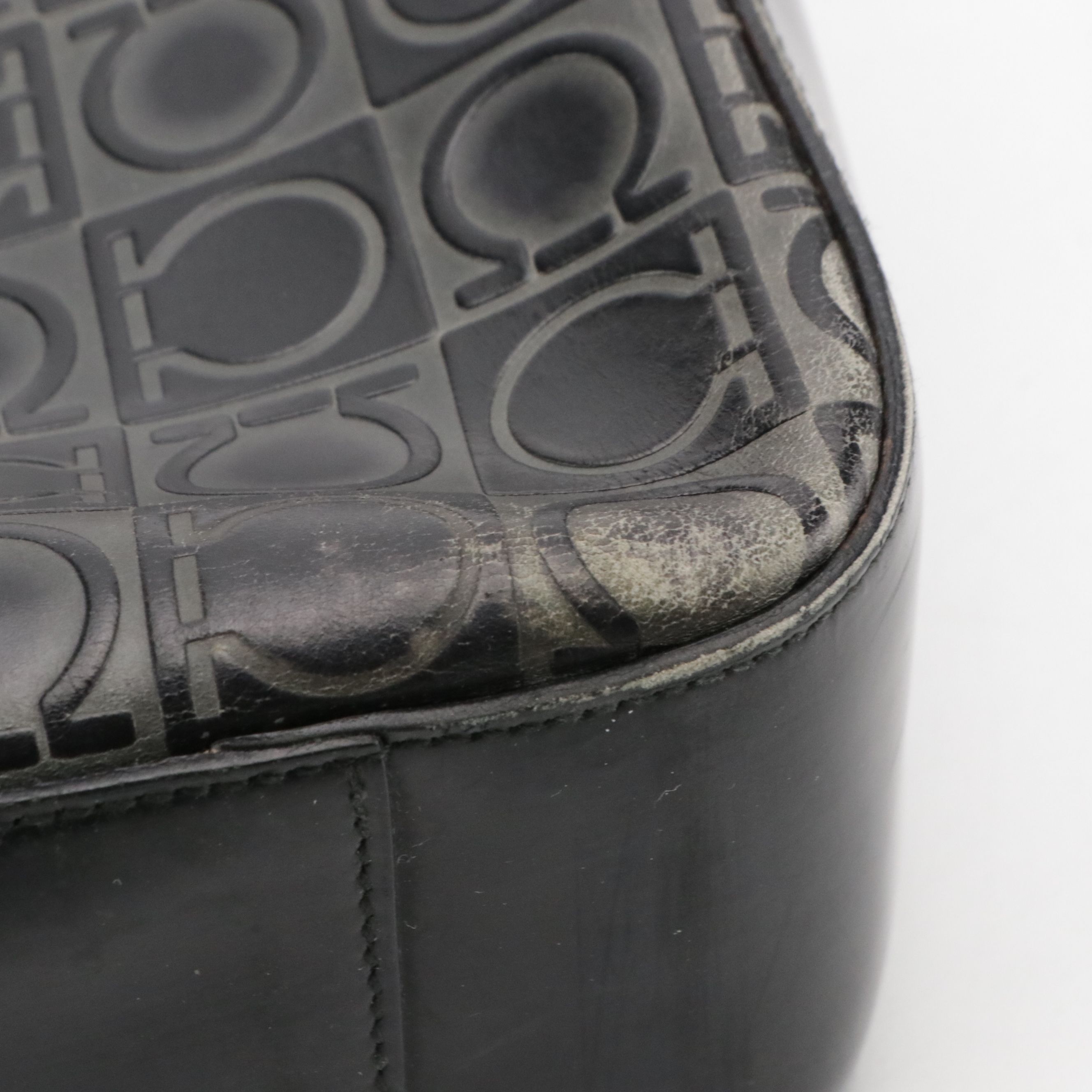 Salvatore Ferragamo Black/Grey Gancini Embossed Leather Tote Bag