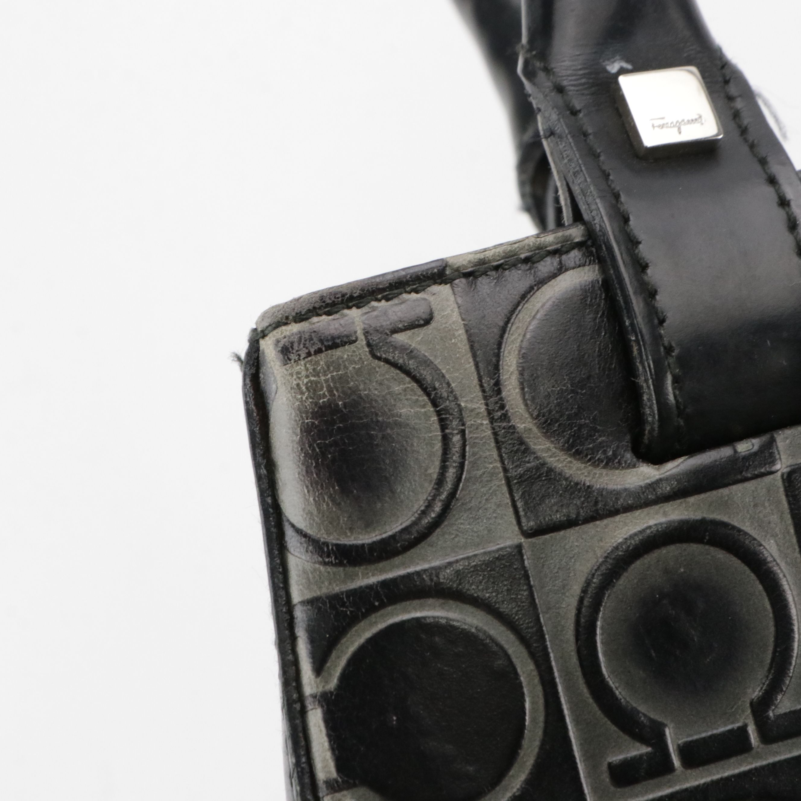 Salvatore Ferragamo Black/Grey Gancini Embossed Leather Tote Bag