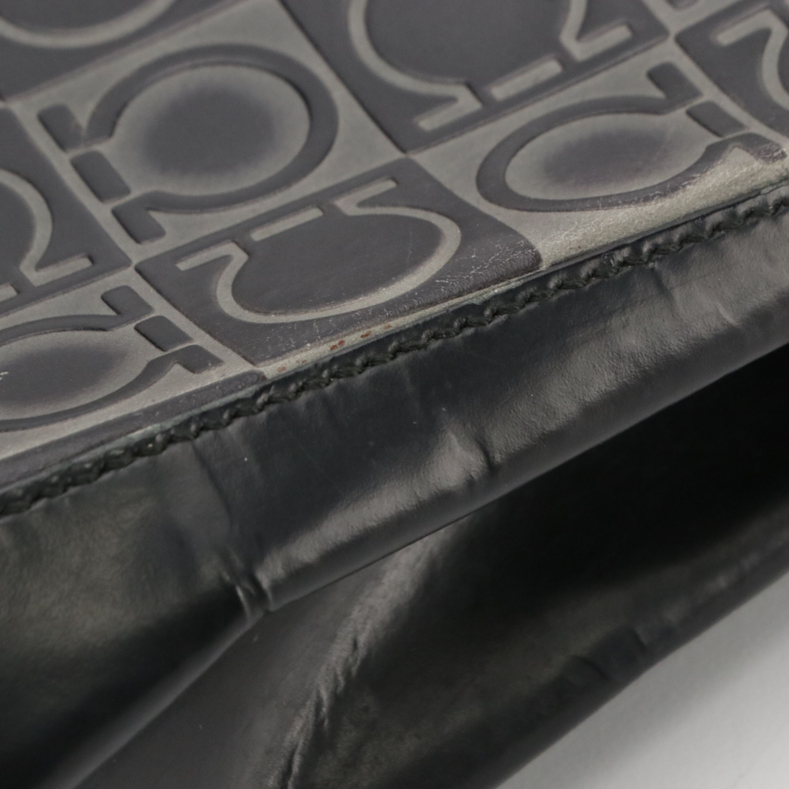 Salvatore Ferragamo Black/Grey Gancini Embossed Leather Tote Bag