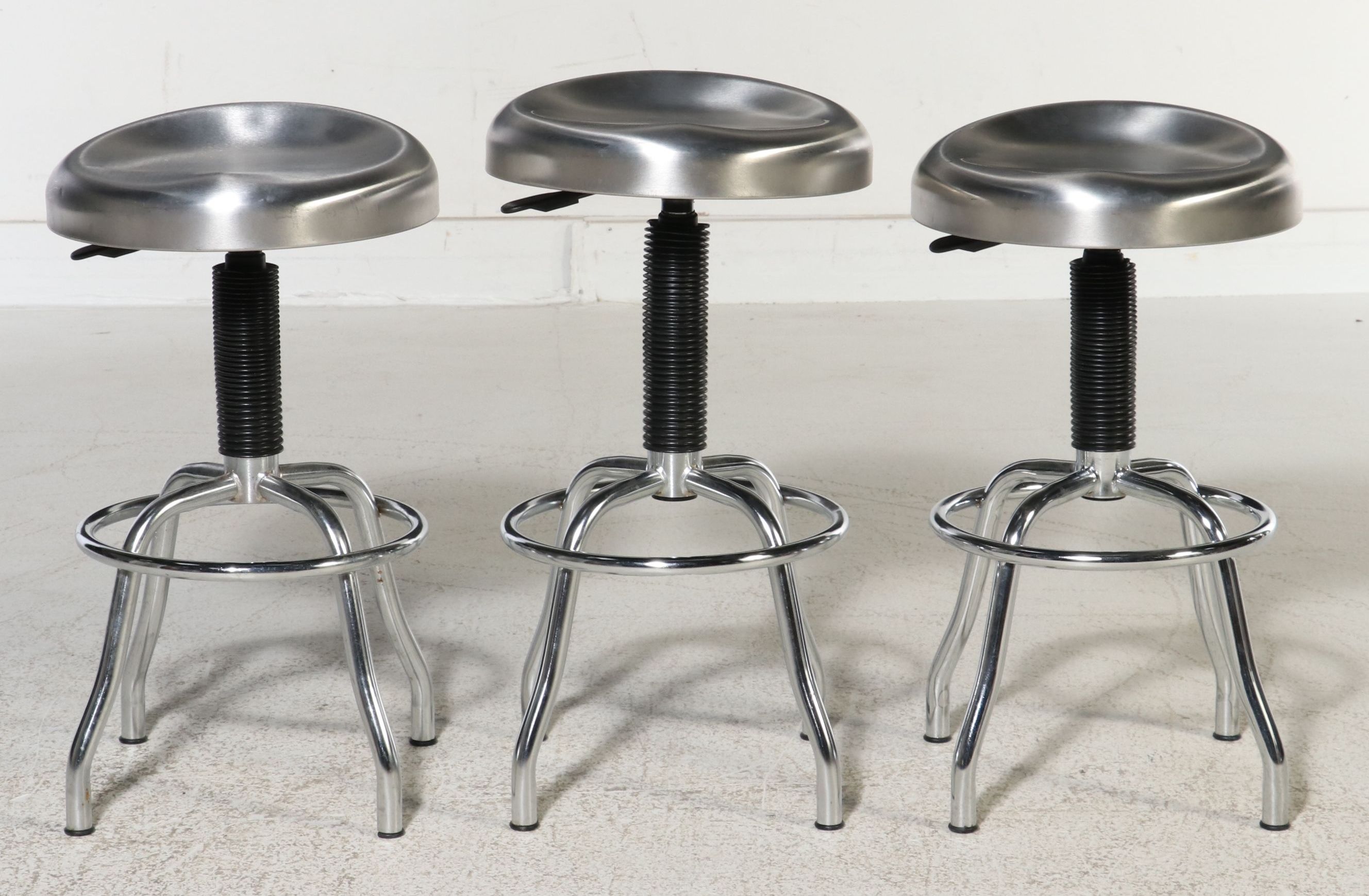 Set of Three Seville Classics Stainless Steel Pneumatic Work Stools