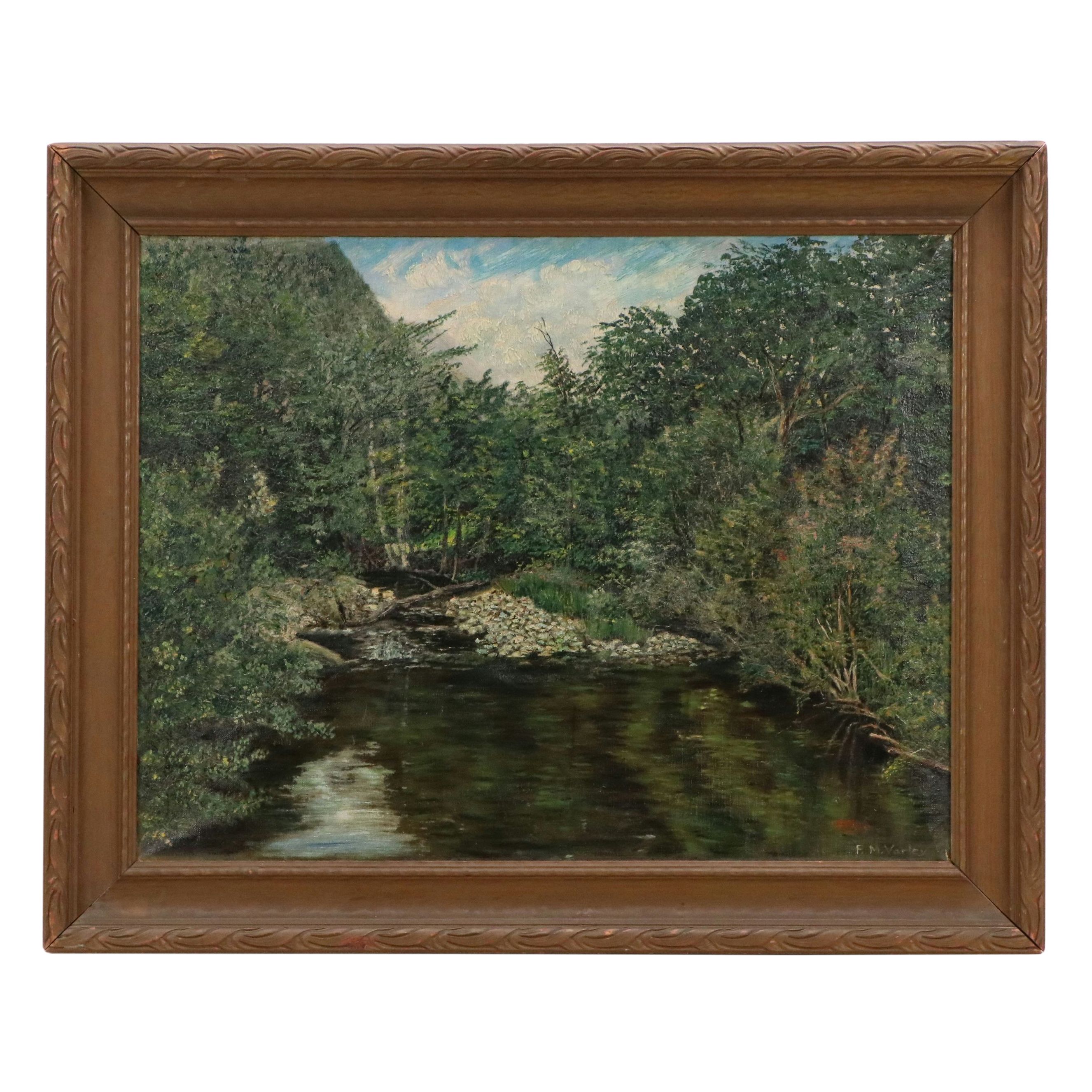 Florence M. Varley Oil Painting of Forested Creek, Circa 1929
