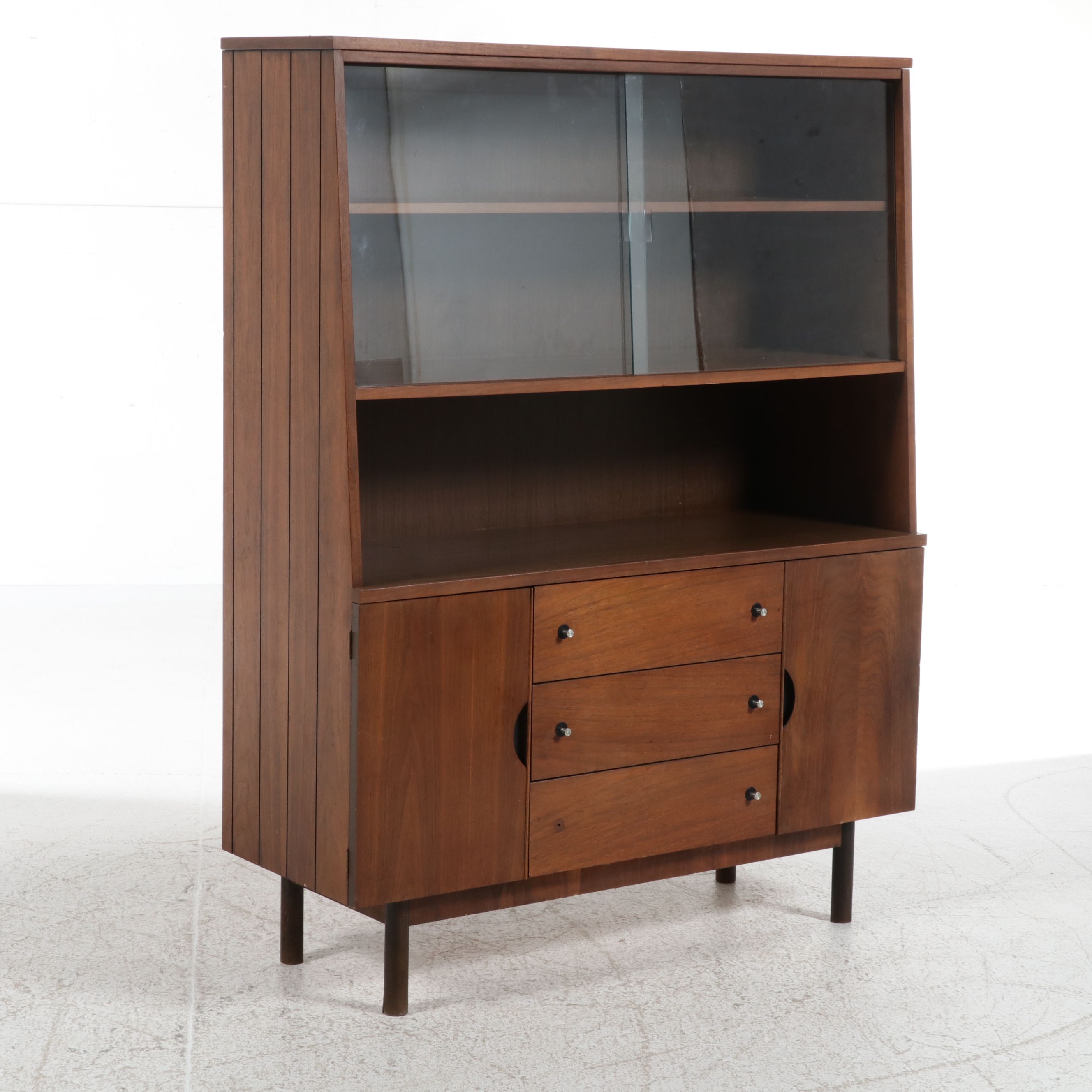 Stanley Furniture Mid Century Modern Walnut China Hutch, 1960s