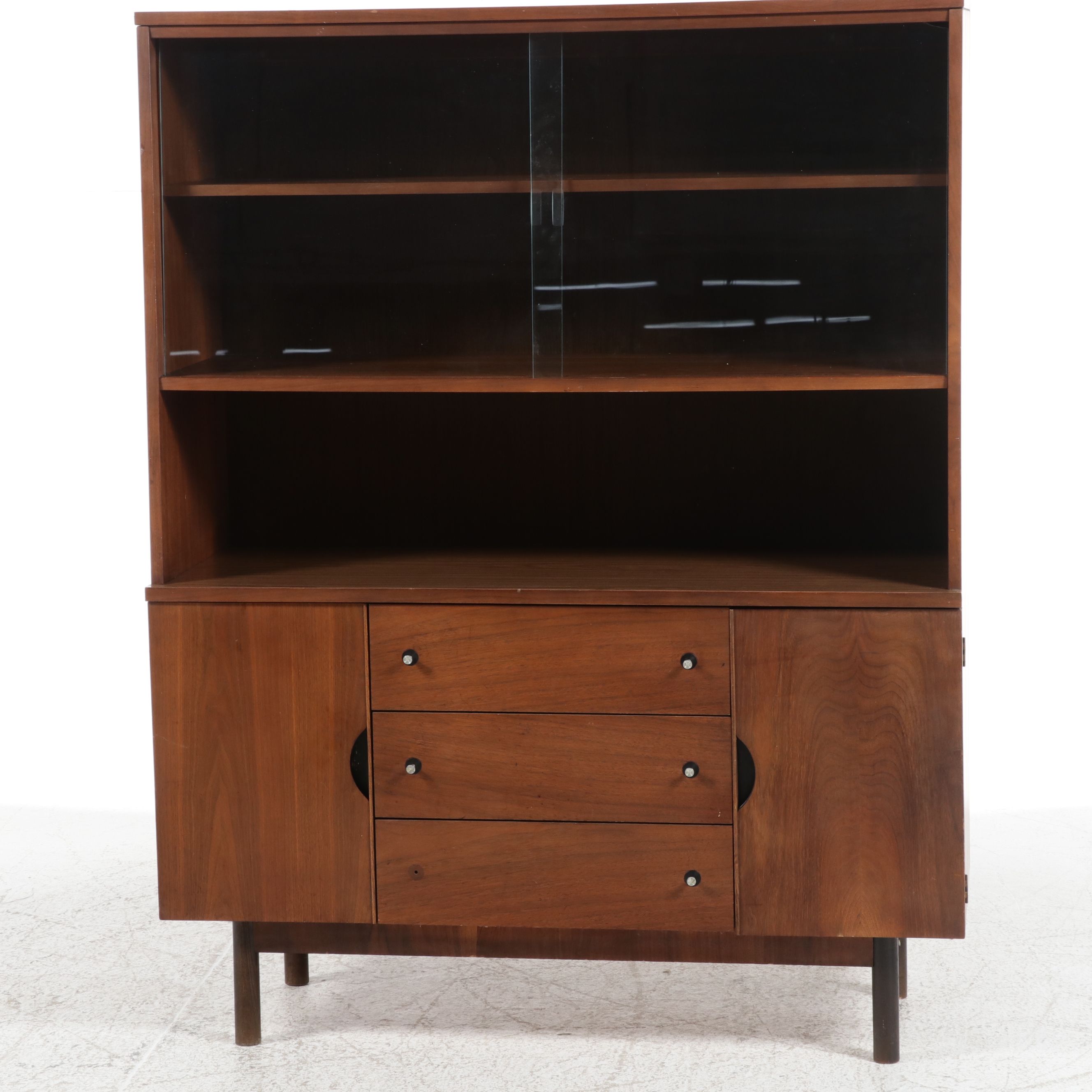 Stanley Furniture Mid Century Modern Walnut China Hutch, 1960s