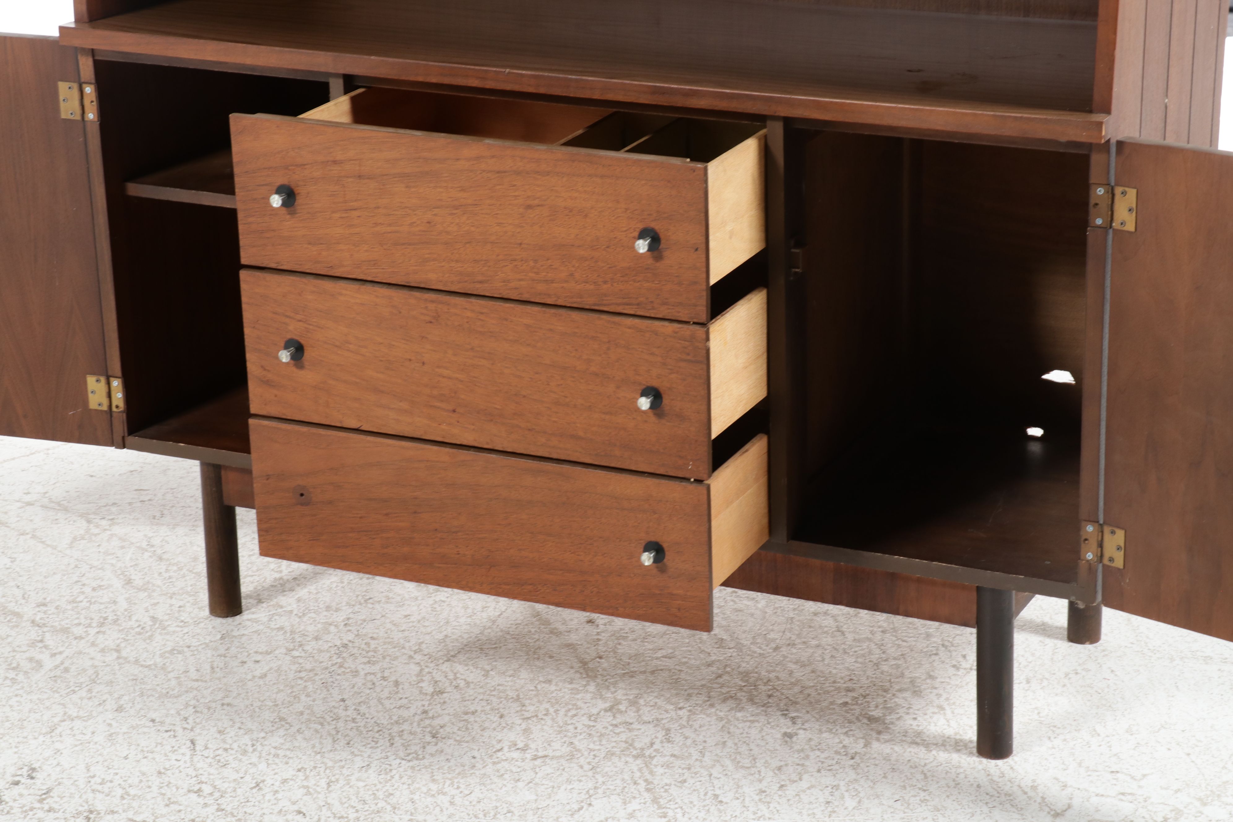 Stanley Furniture Mid Century Modern Walnut China Hutch, 1960s