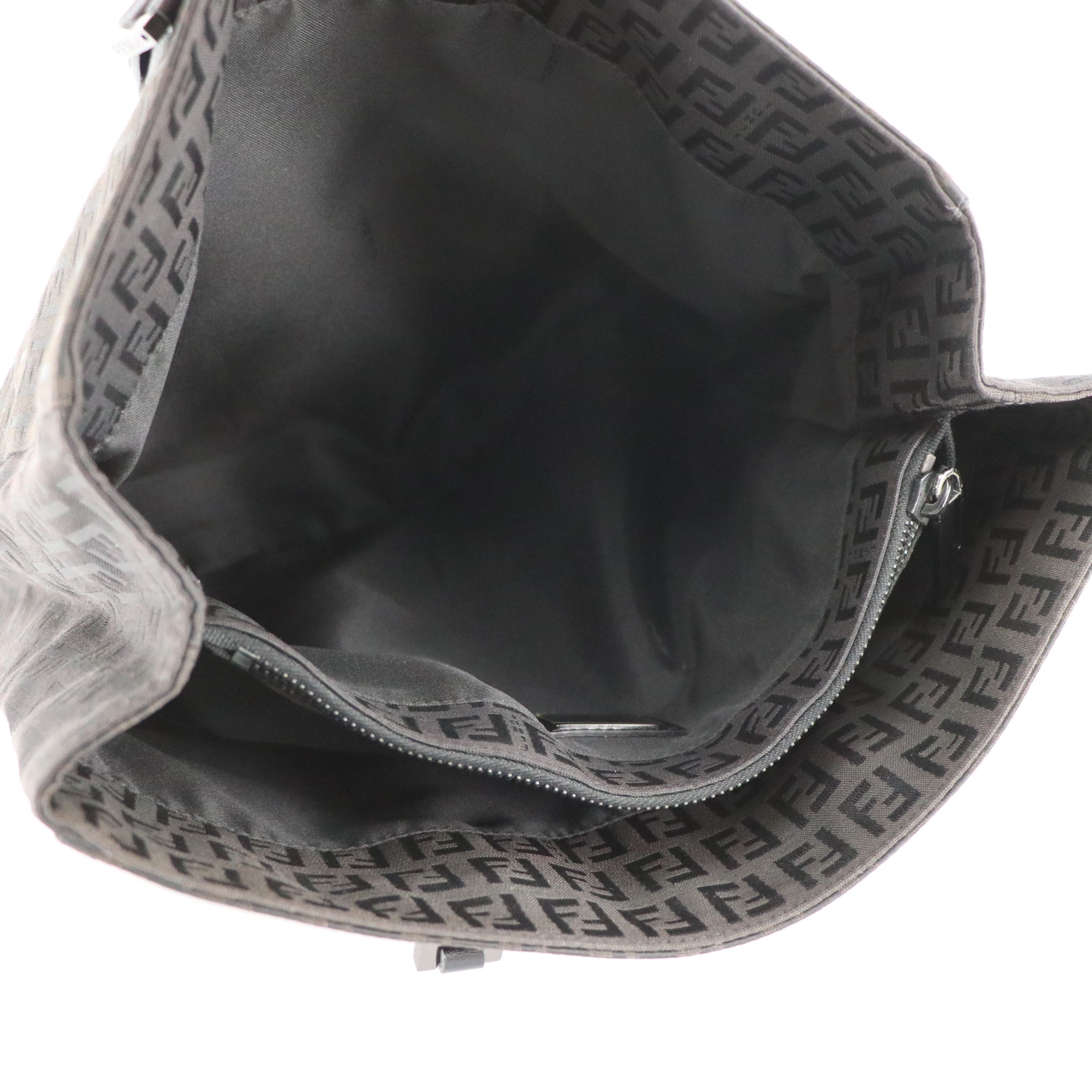 Fendi Top Handle Tote Bag in Black Zucchino Canvas and Leather Trim