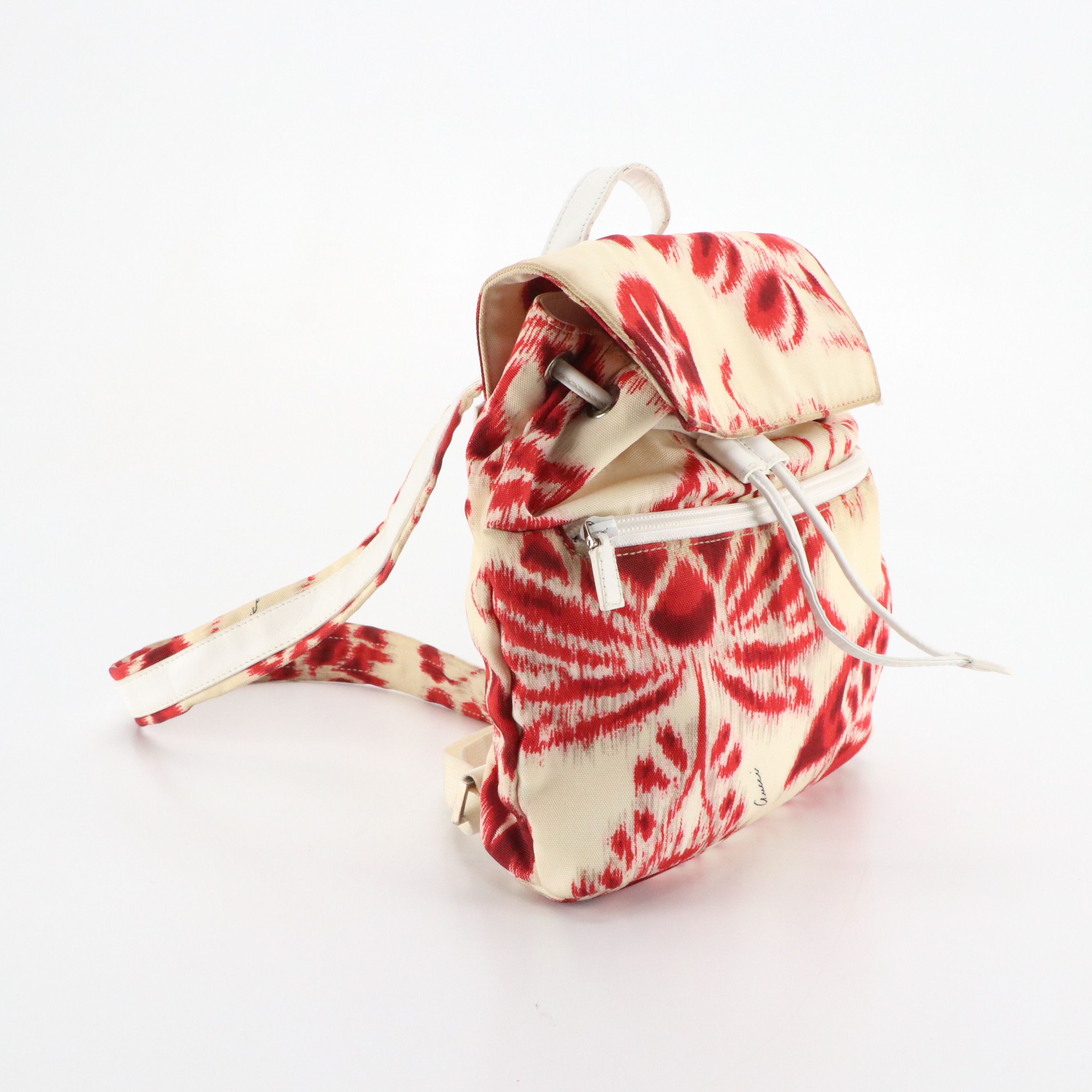 Gucci Small Patterned Nylon Backpack with White Calfskin Trim