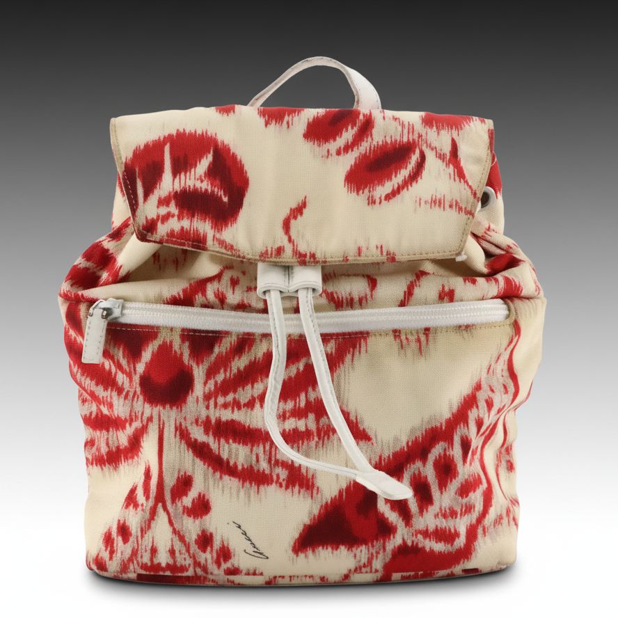 Gucci Small Patterned Nylon Backpack with White Calfskin Trim