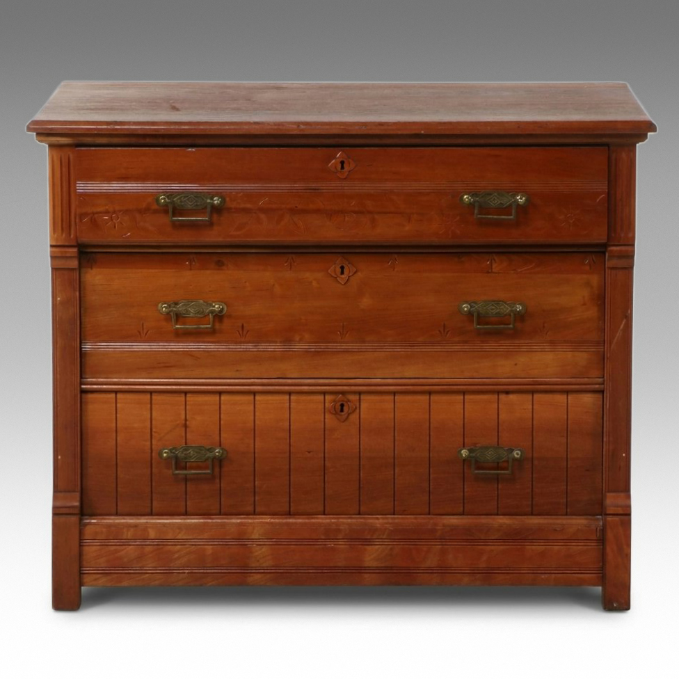 Late Victorian Carved Cherry Chest of Drawers, Circa 1890