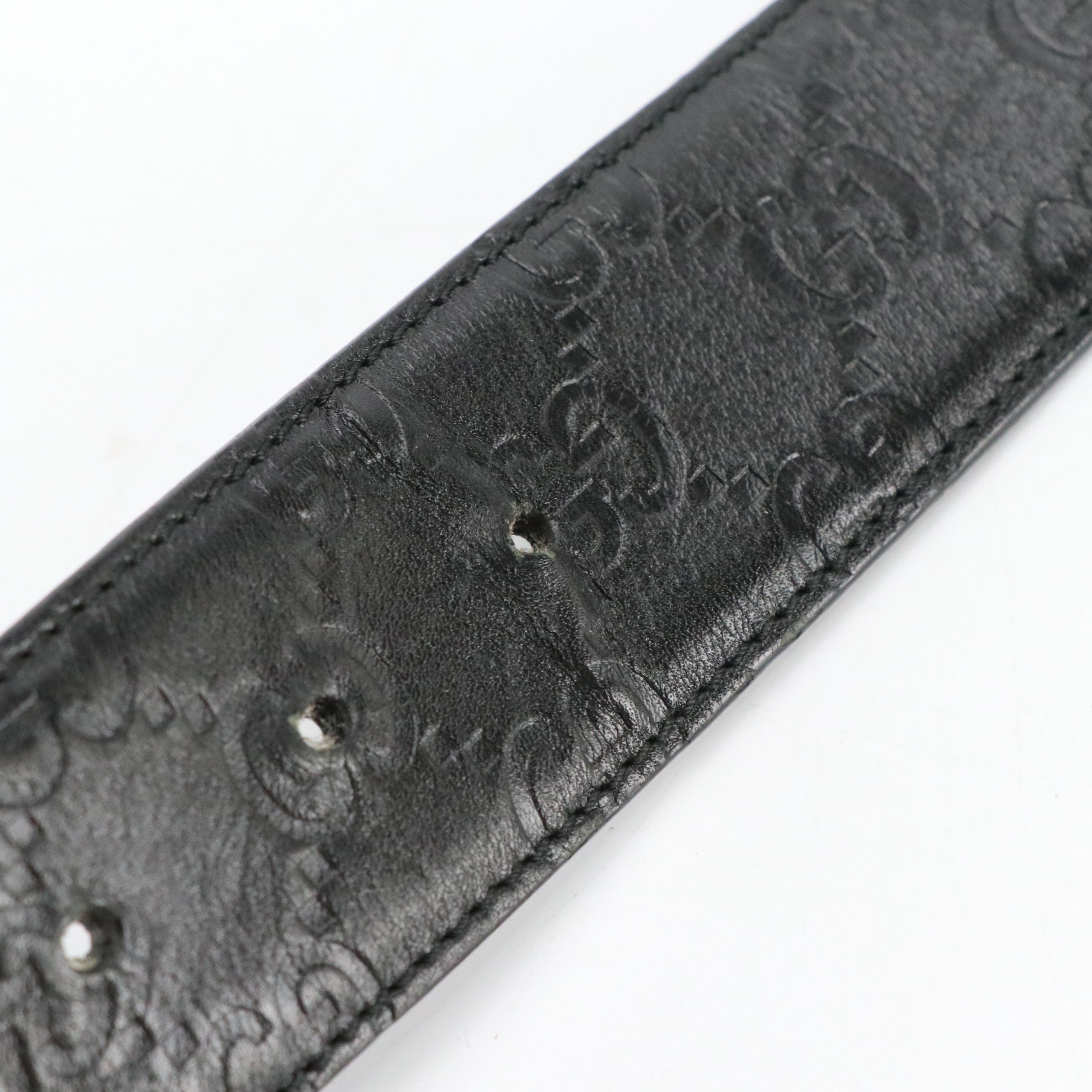 Gucci Black Guccissima Leather Belt with Gold Interlocking GG Buckle