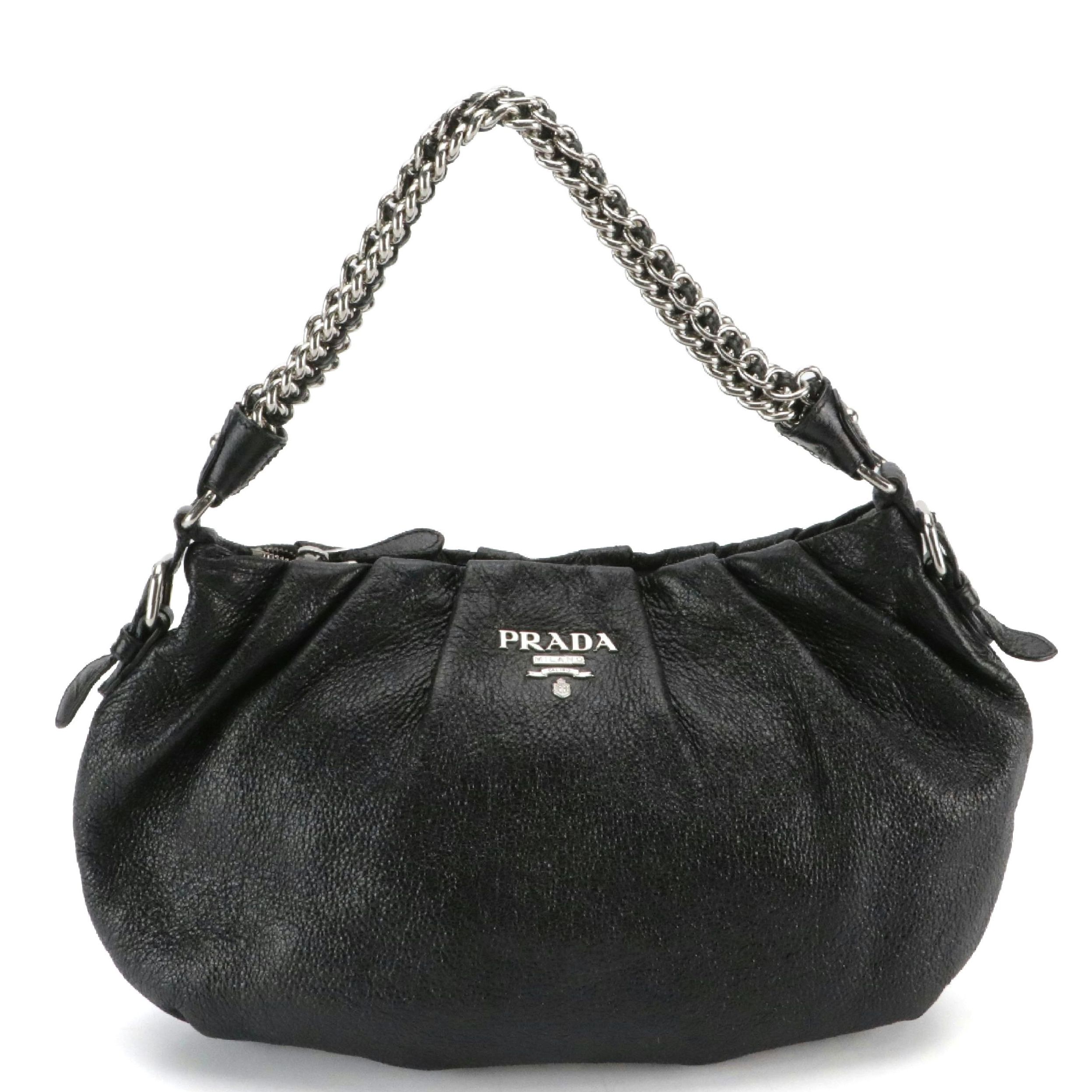 Prada Black Cervo Lux Grain Leather Chain Strap Bag