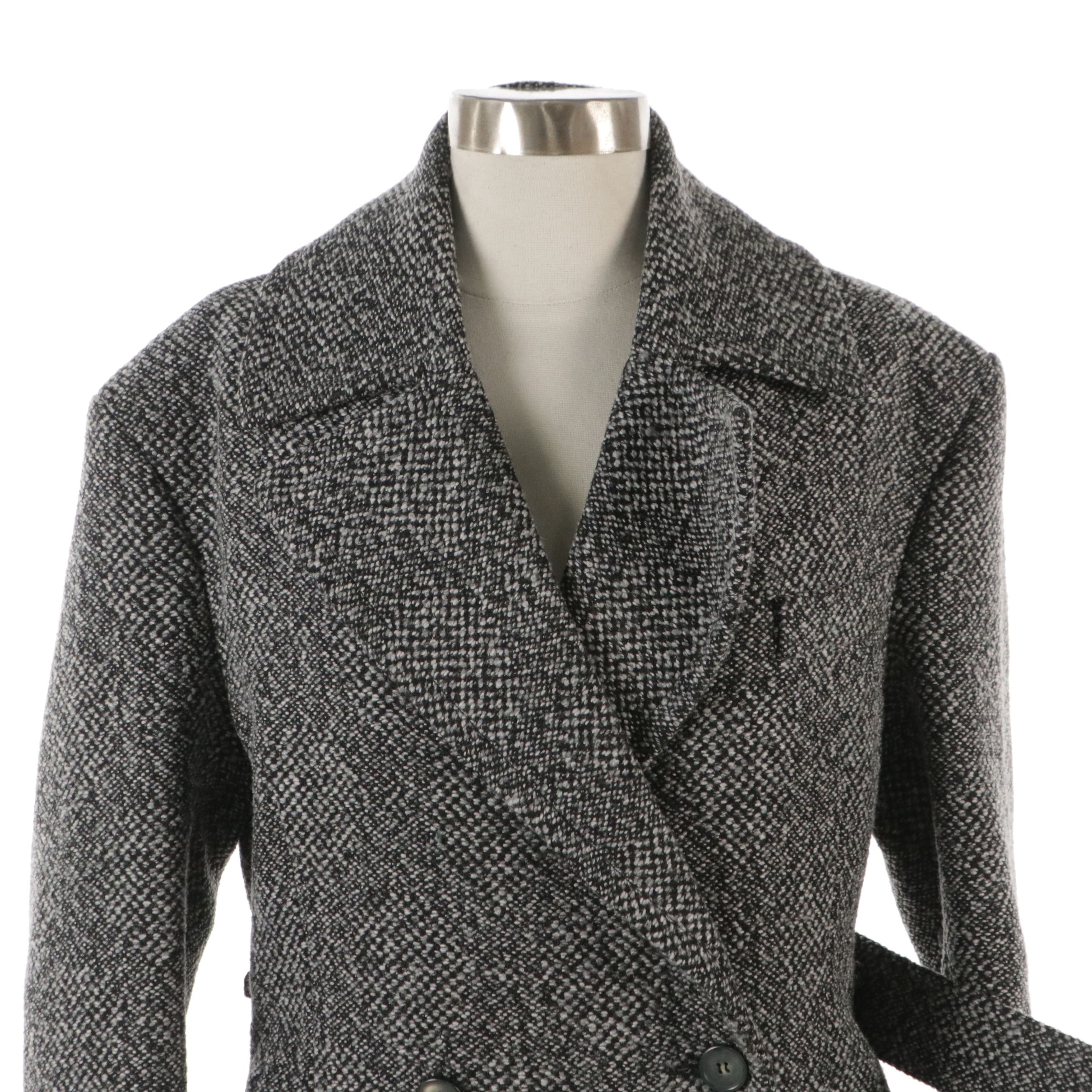 Céline Black and White Wool Blend Double Breasted Coat