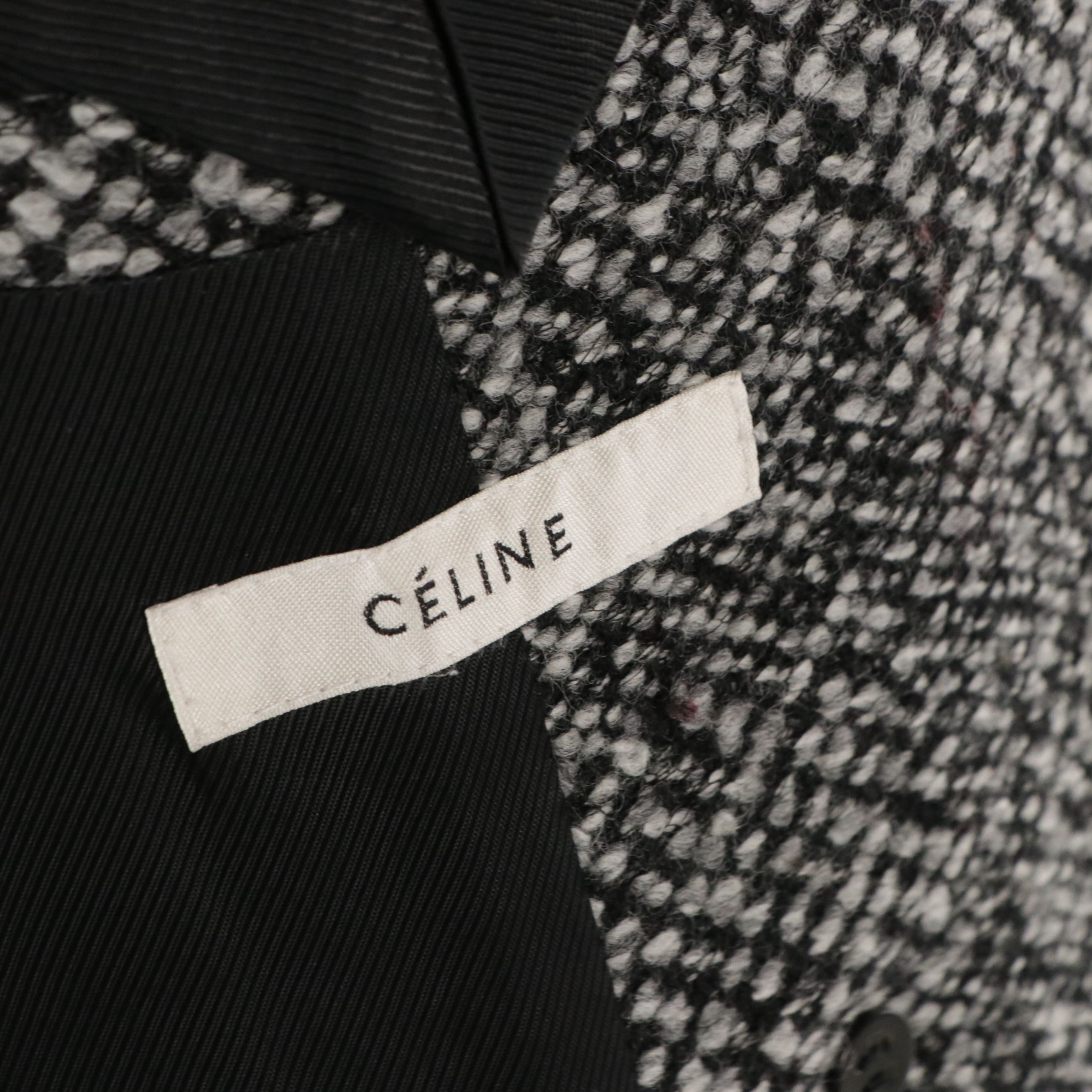 Céline Black and White Wool Blend Double Breasted Coat