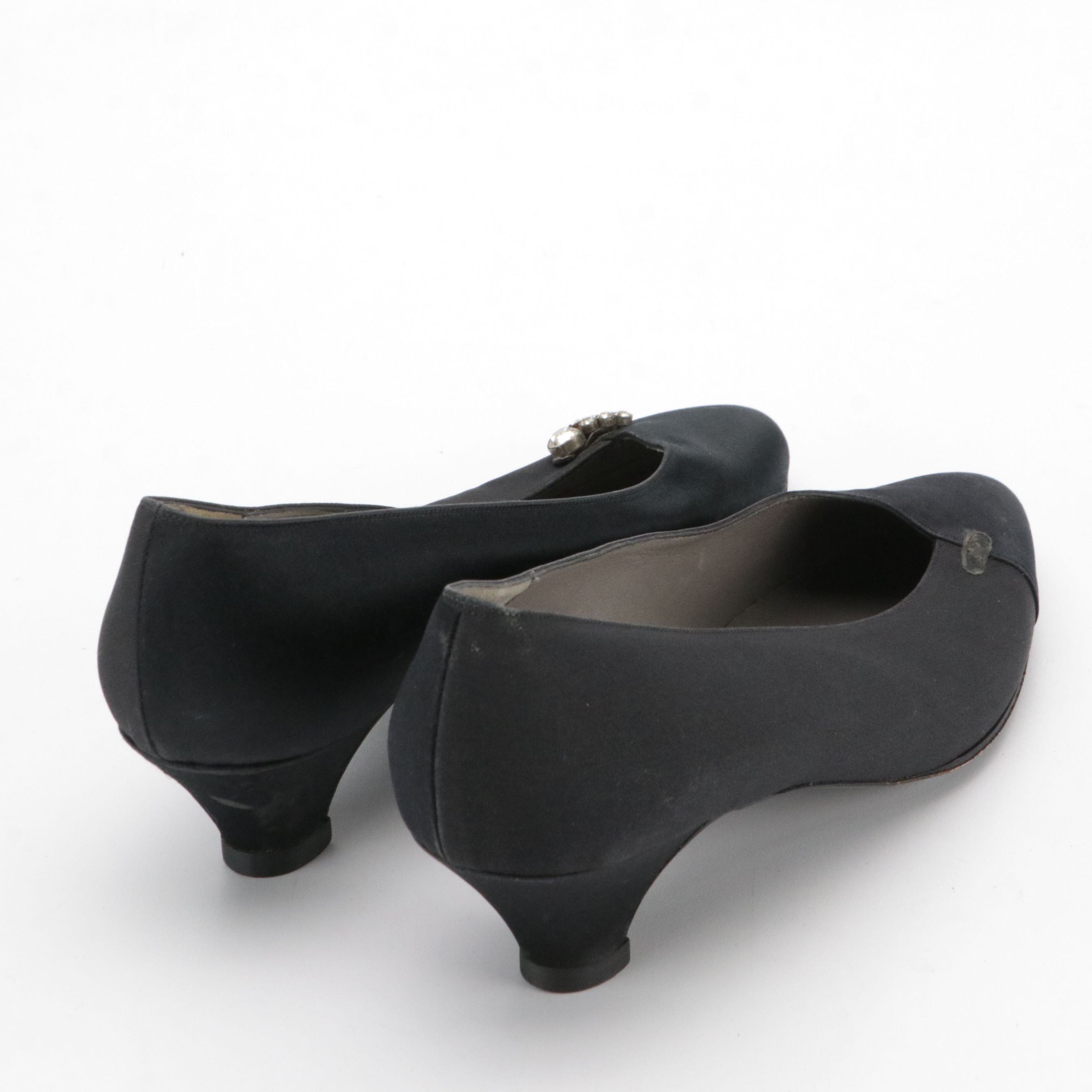 Celine Vintage Dress Heels in Black Fabric and Rhinestone Embellishments