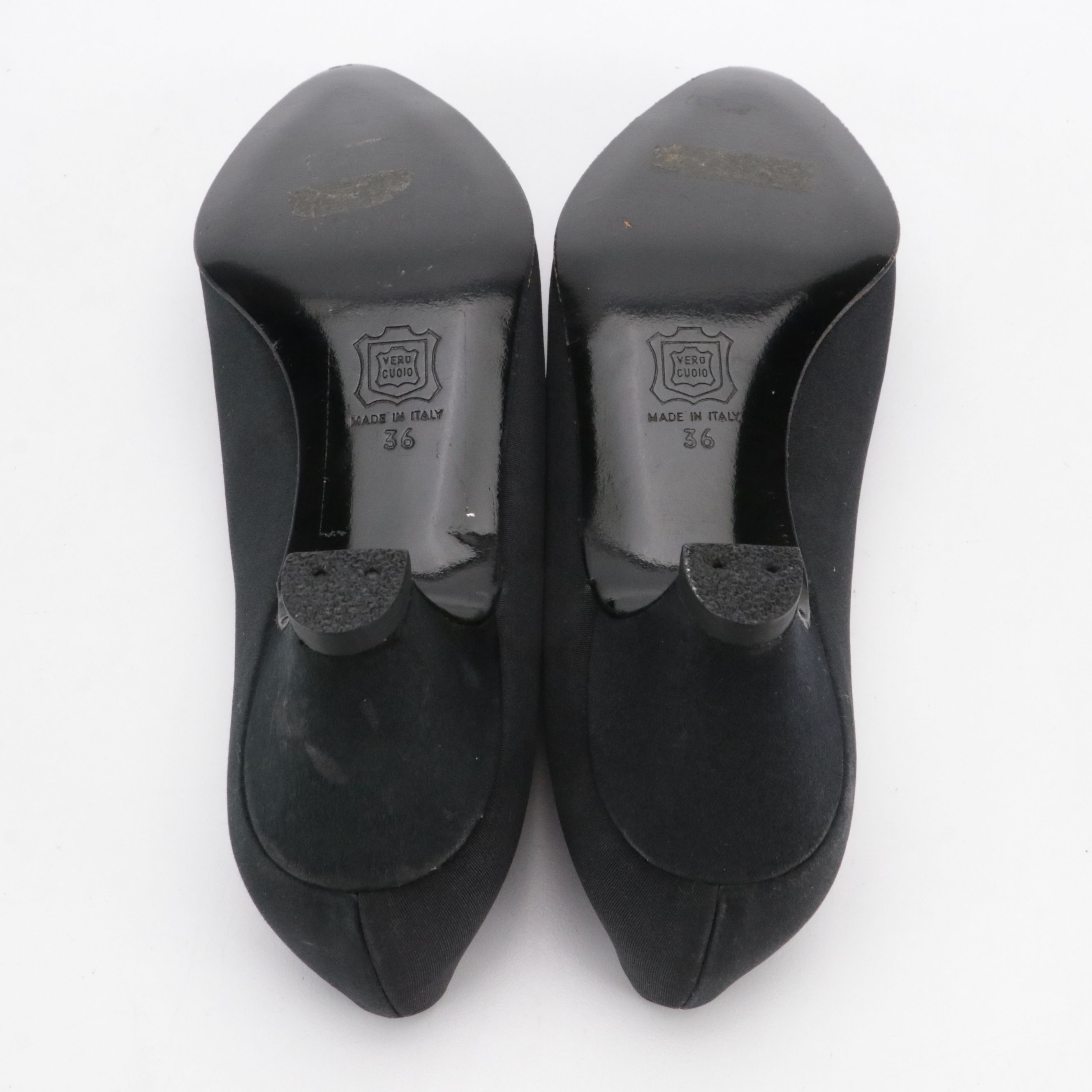 Celine Vintage Dress Heels in Black Fabric and Rhinestone Embellishments