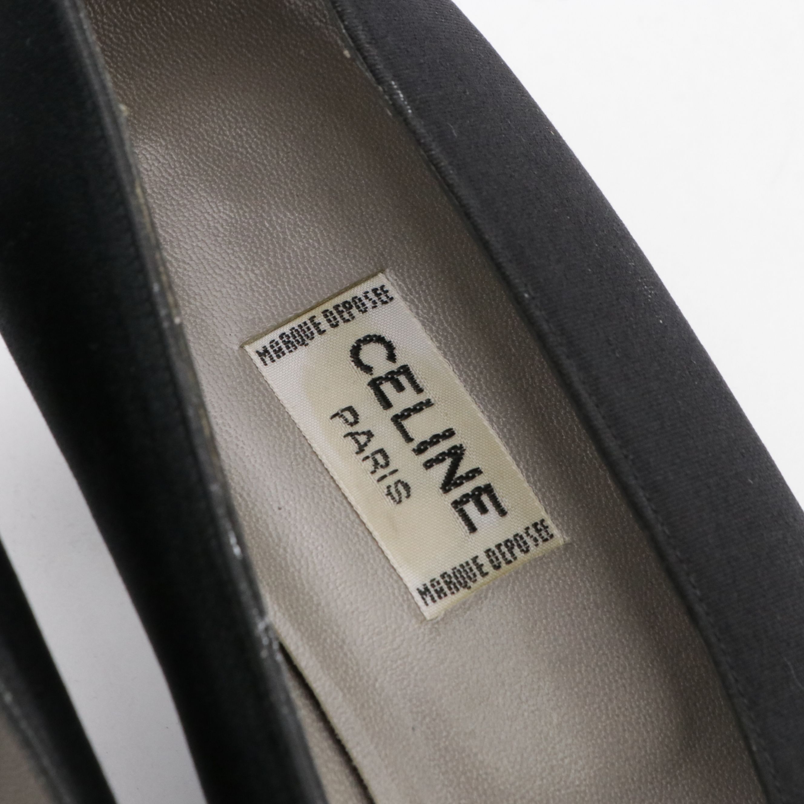 Celine Vintage Dress Heels in Black Fabric and Rhinestone Embellishments