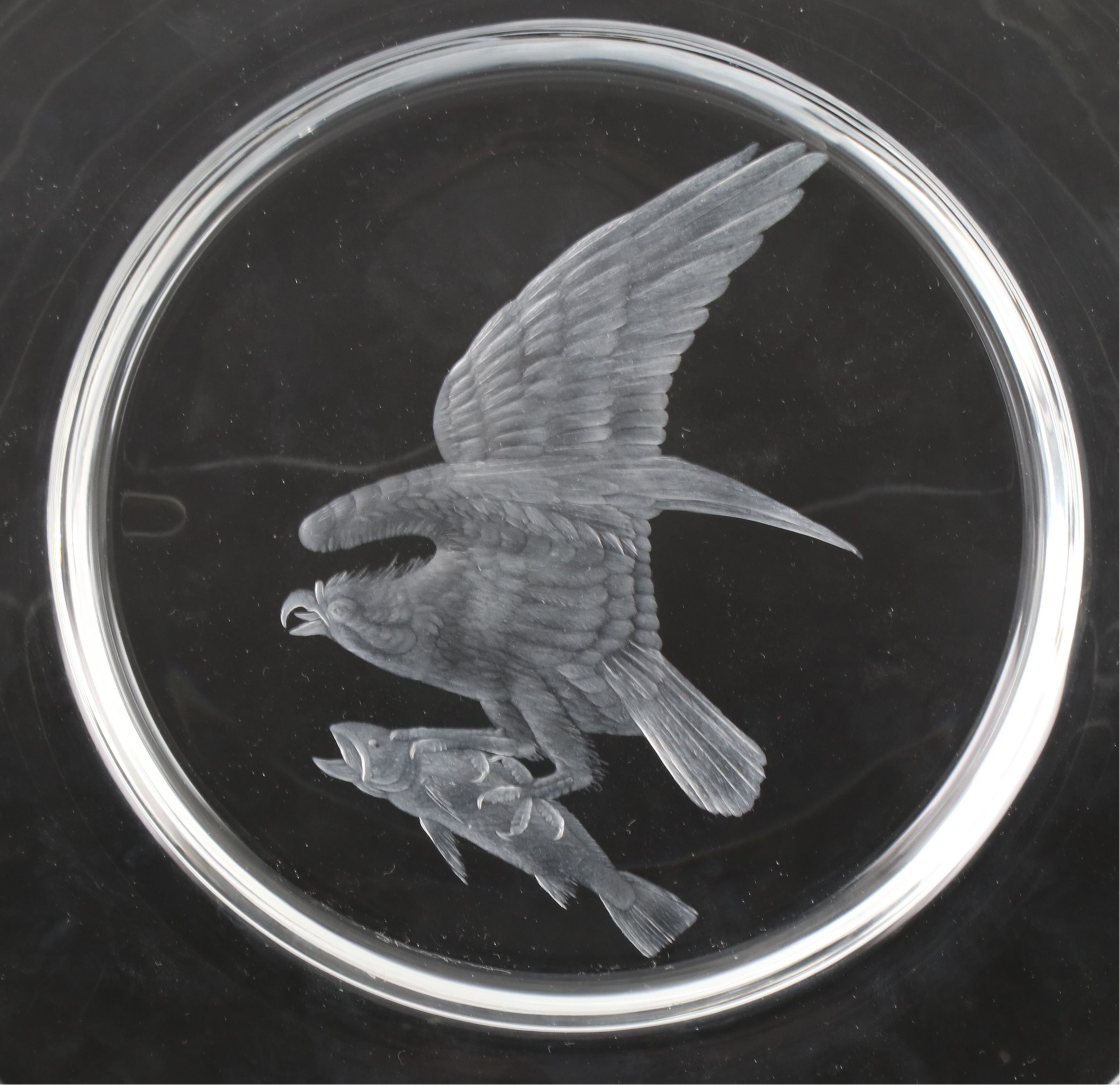 Steuben Glass "Audubon Birds" Etched Crystal Decorative Plates with Metal Stands