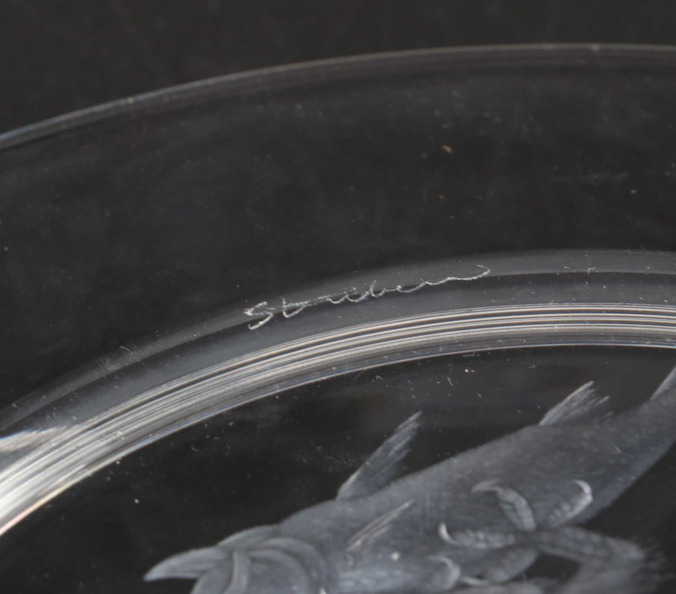 Steuben Glass "Audubon Birds" Etched Crystal Decorative Plates with Metal Stands