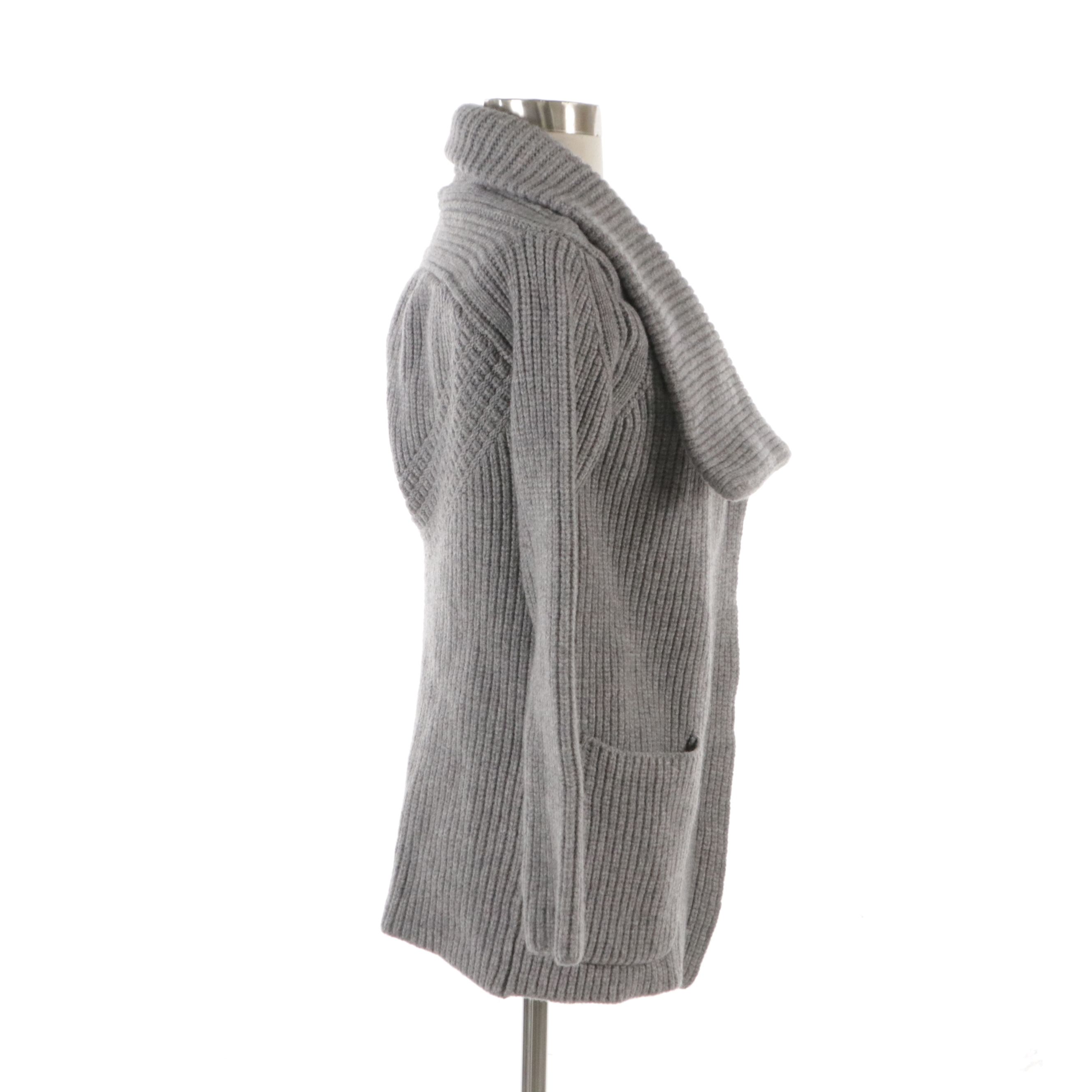 Givenchy Gray Wool Cable Knit Single Button Shawl Collar Cardigan Sweater