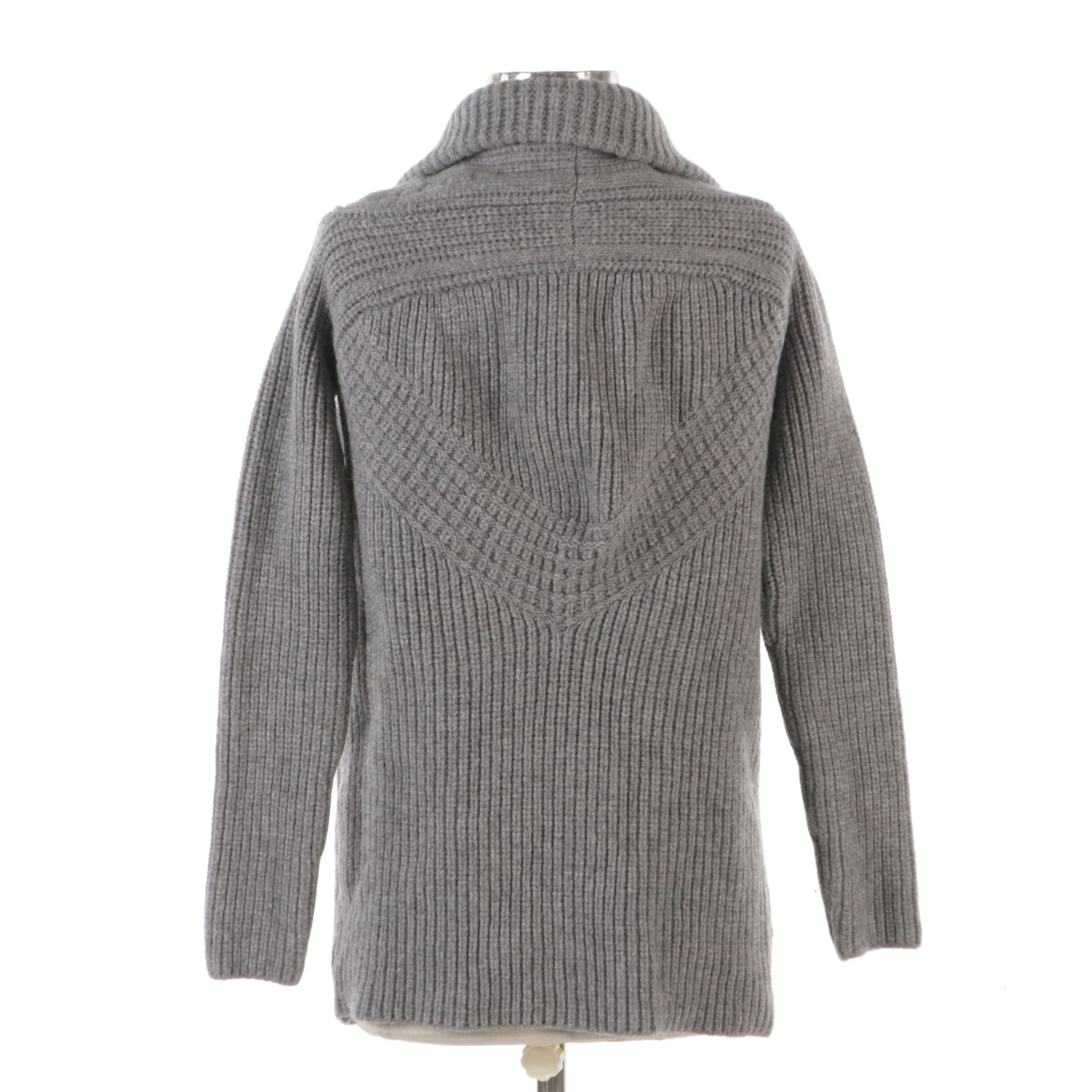 Givenchy Gray Wool Cable Knit Single Button Shawl Collar Cardigan Sweater