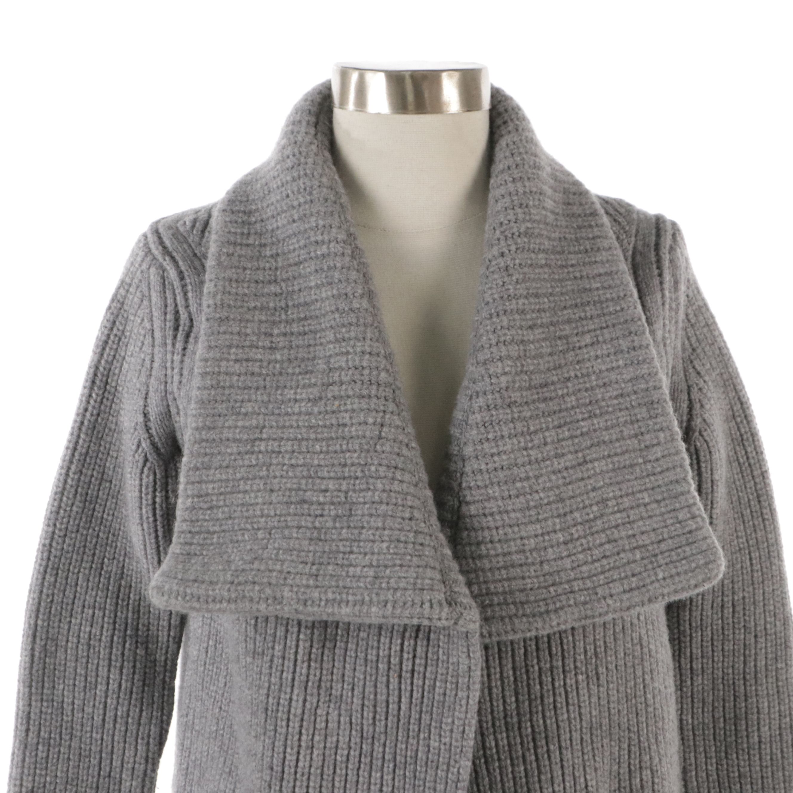 Givenchy Gray Wool Cable Knit Single Button Shawl Collar Cardigan Sweater