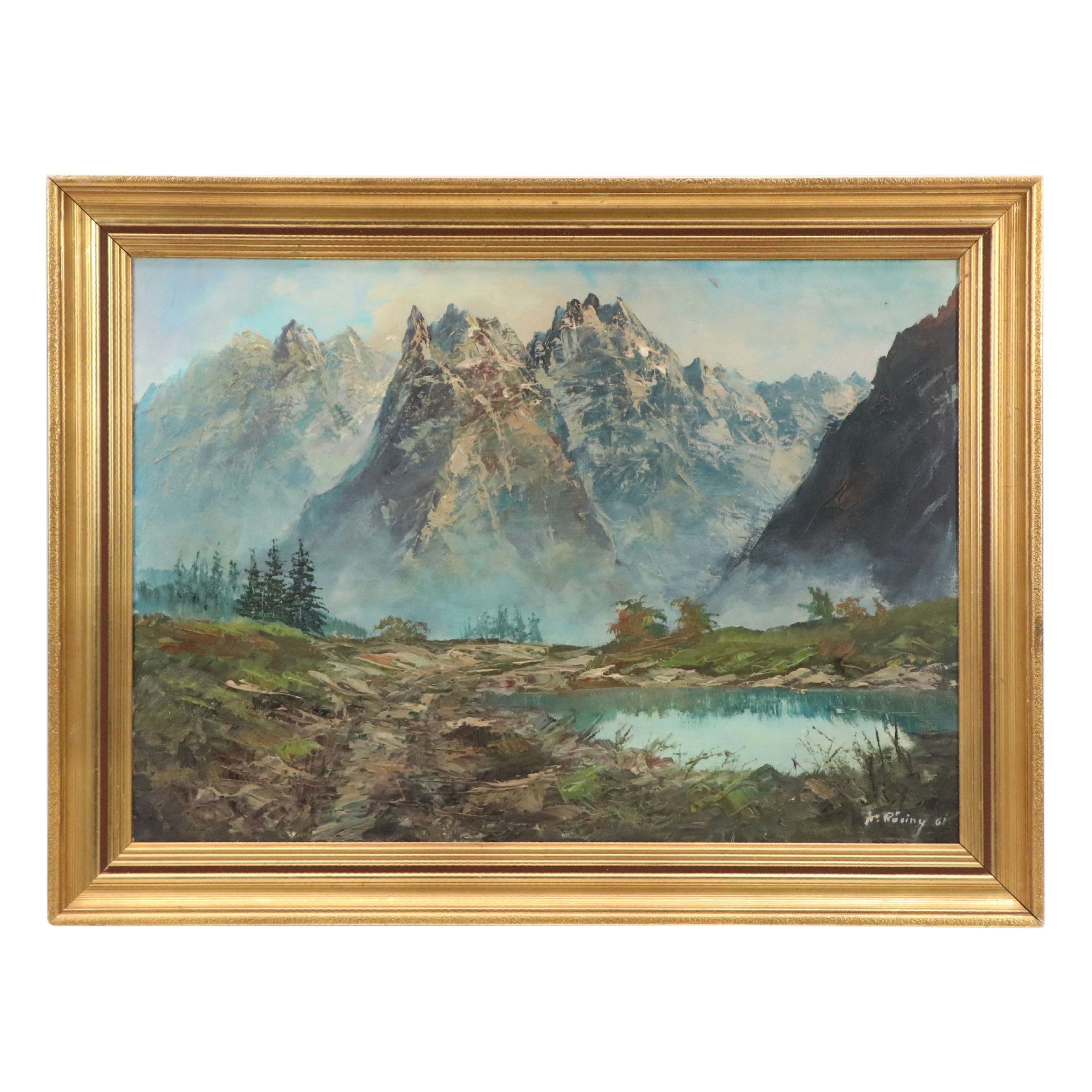 Peter Rosing Oil Painting of Mountain Pond, 1961