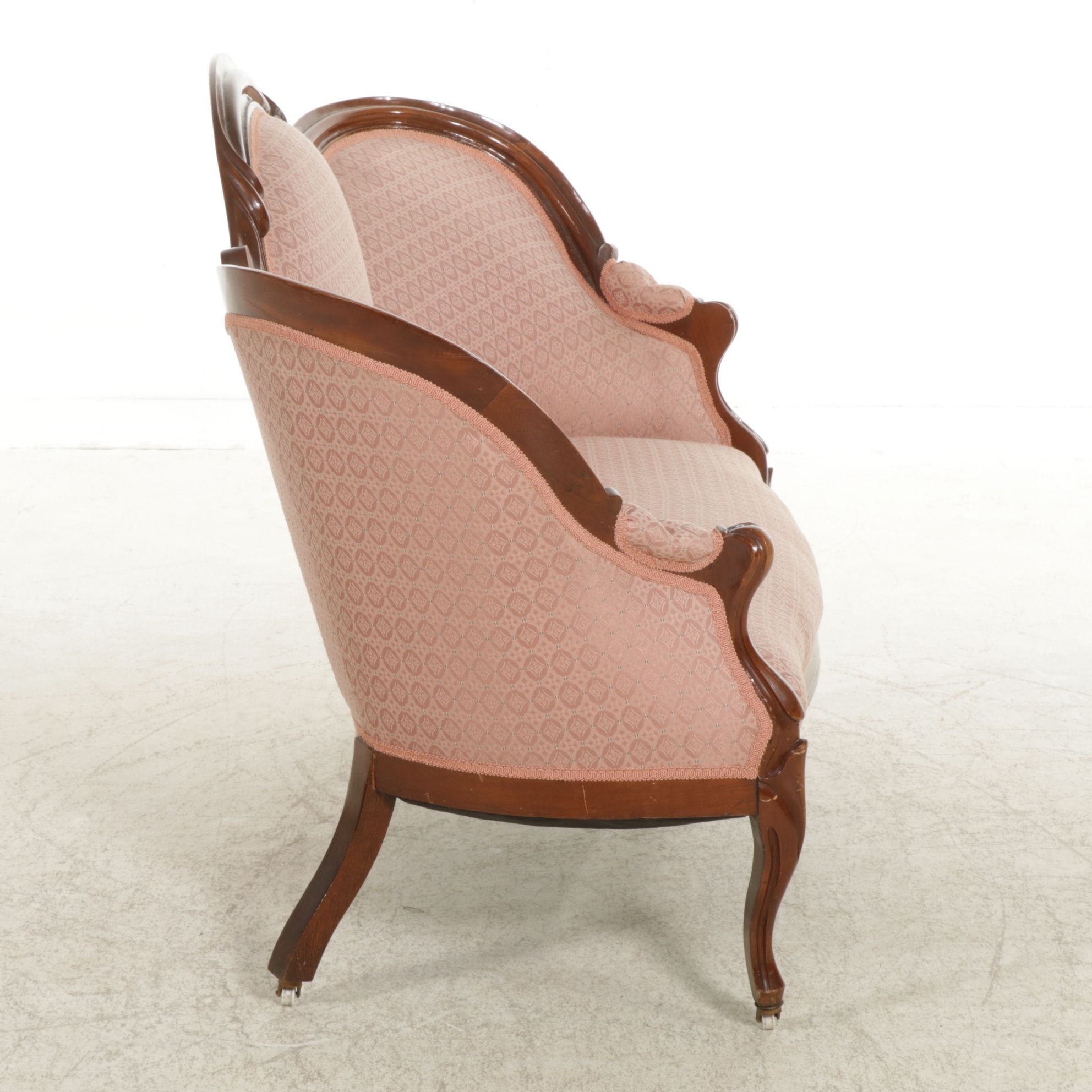 Victorian Carved Mahogany Balloon Back Sofa and Walnut Side Chair