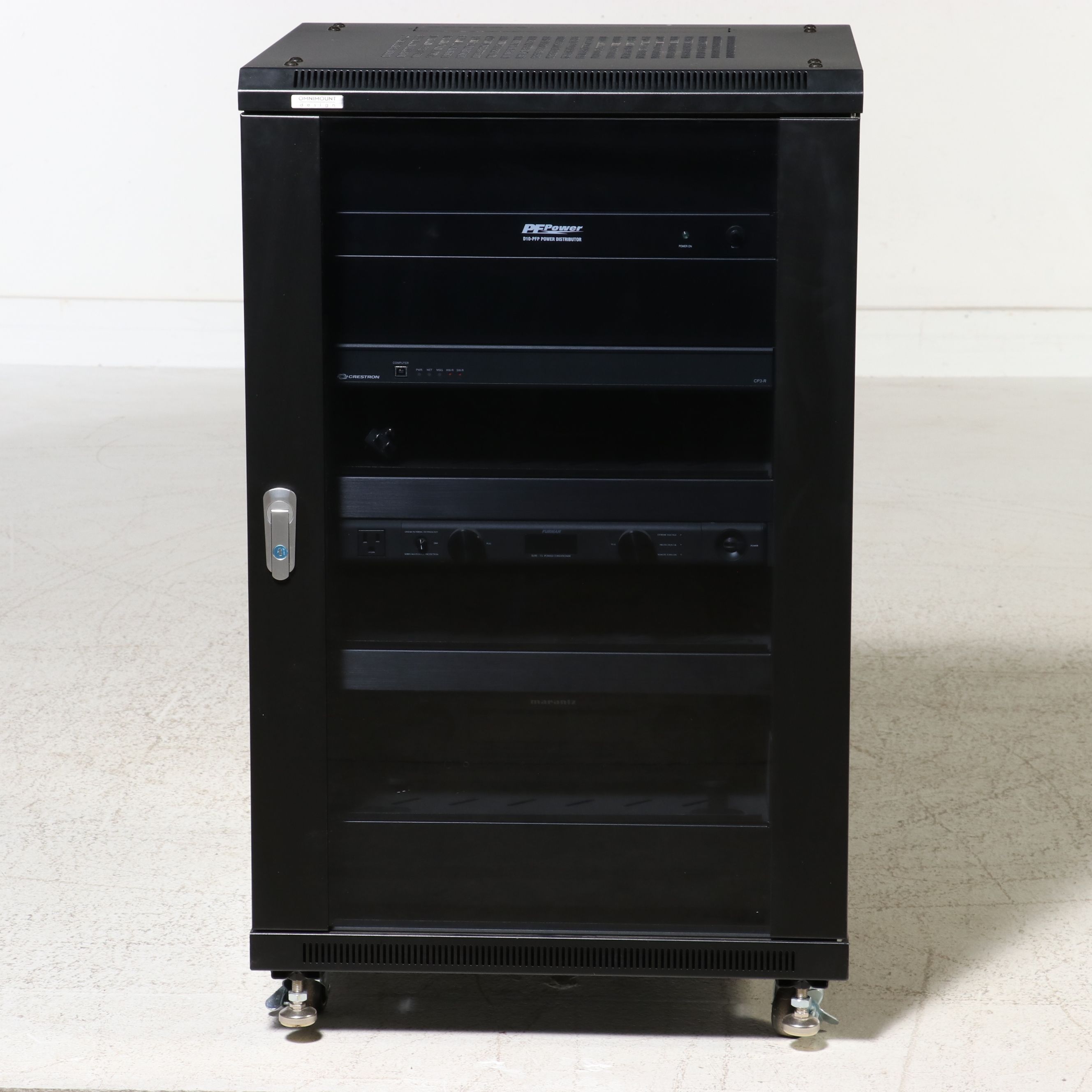 Omnimount Enclosed Equipment Rack with Marantz, PF Power, Other Components