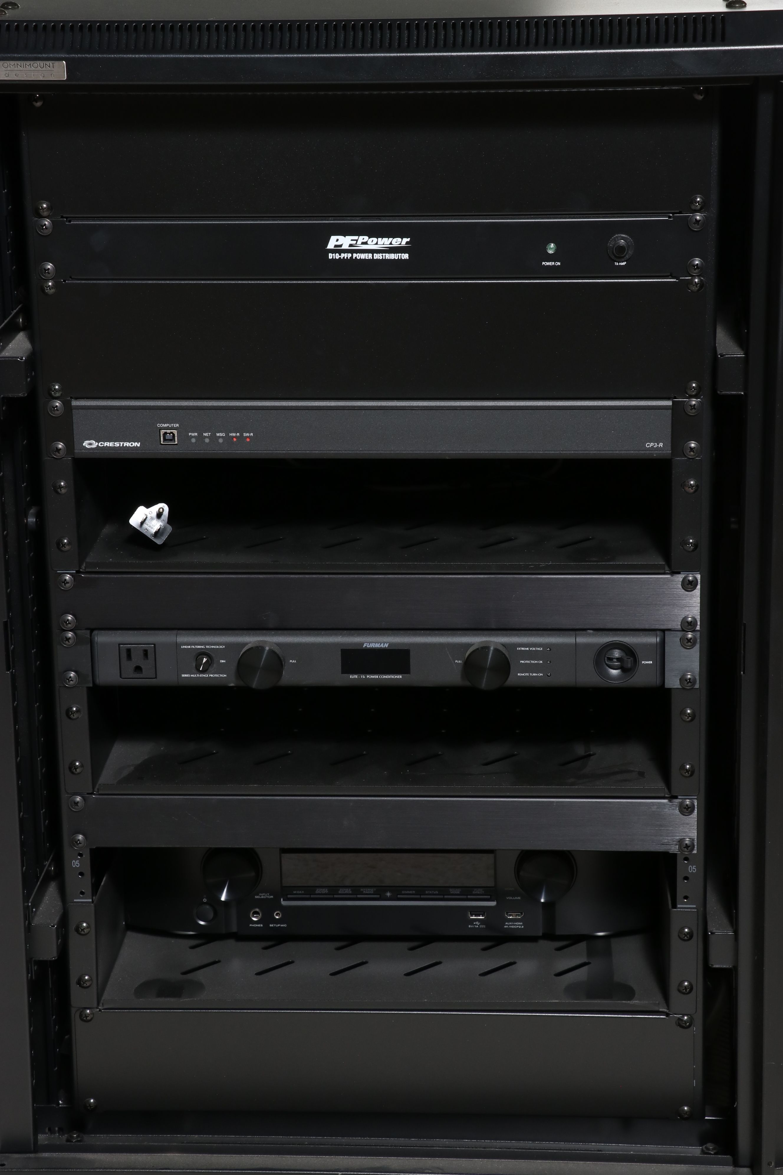 Omnimount Enclosed Equipment Rack with Marantz, PF Power, Other Components