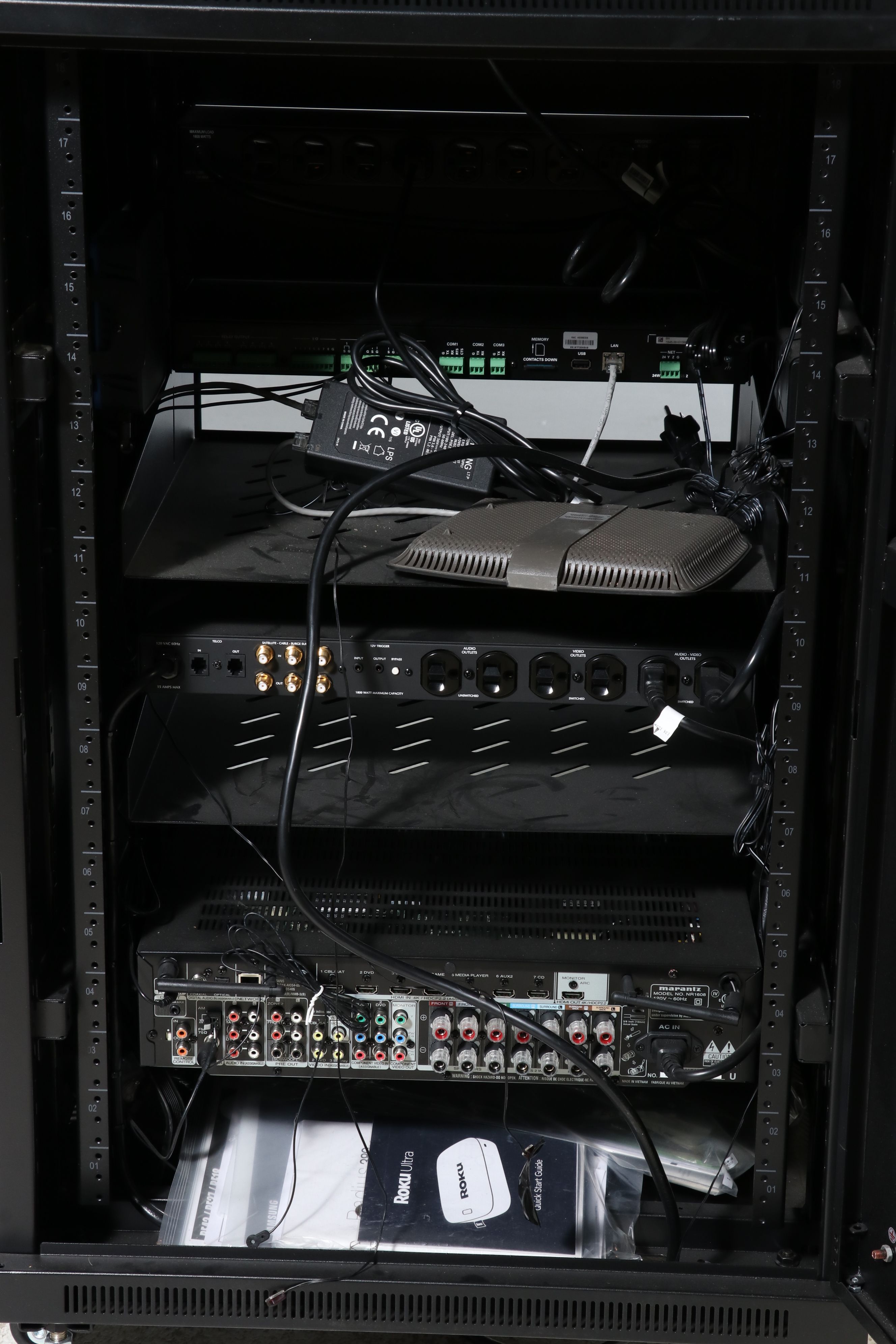 Omnimount Enclosed Equipment Rack with Marantz, PF Power, Other Components