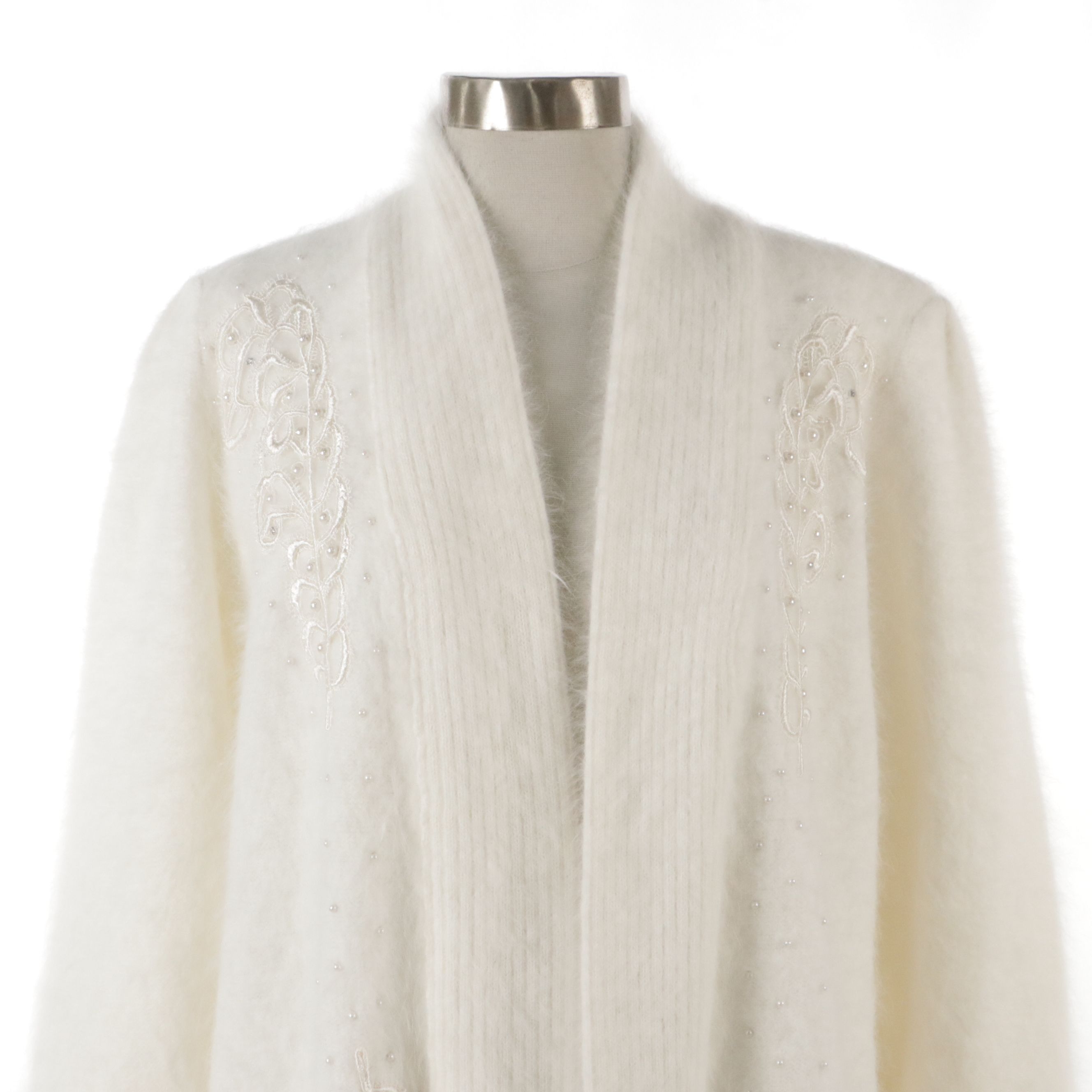 Lee Sands Embellished Cardigan Jacket in Angora Blend Knit, 1980s