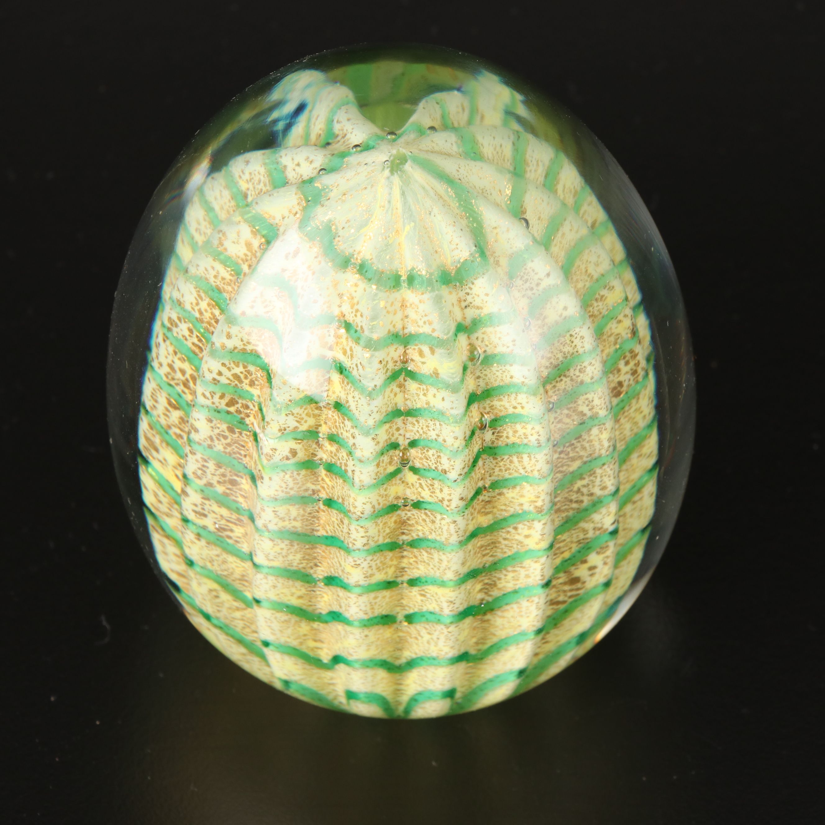 Artist Signed Spiral Bowl with Millefiori and Other Art Glass Paperweights