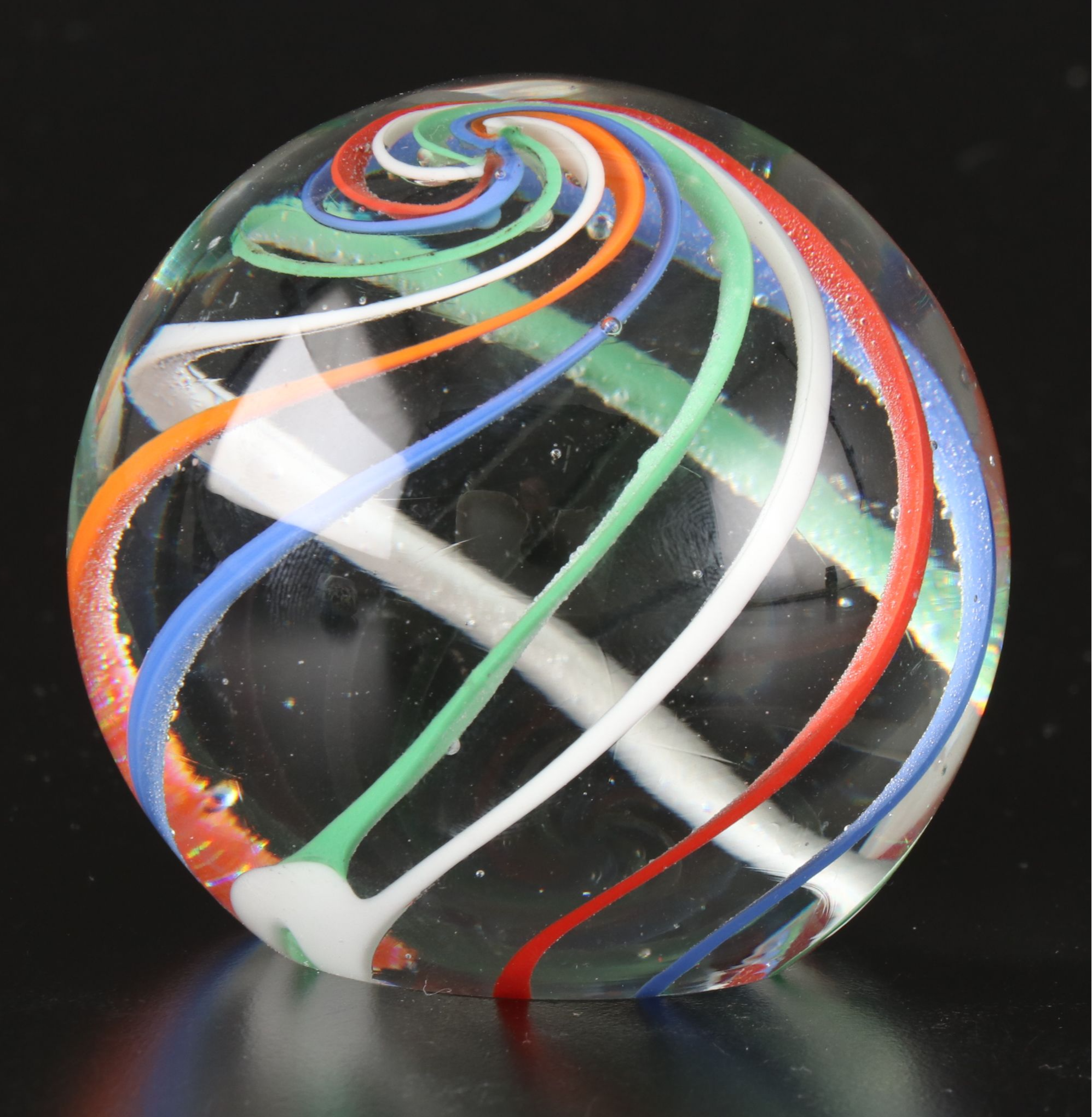 Artist Signed Spiral Bowl with Millefiori and Other Art Glass Paperweights