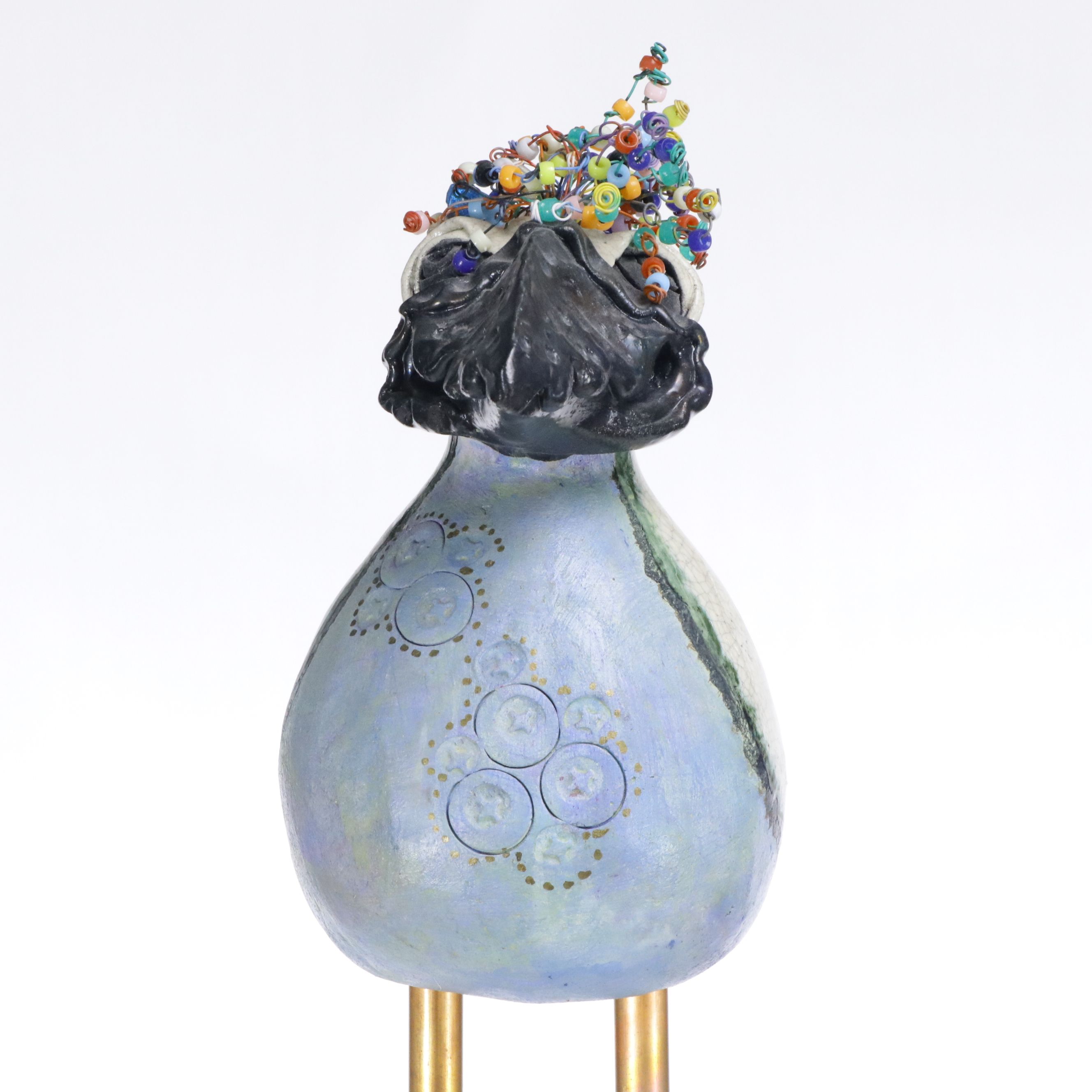 Aletha Rector Art Pottery Polychrome Bird Sculpture with Beads