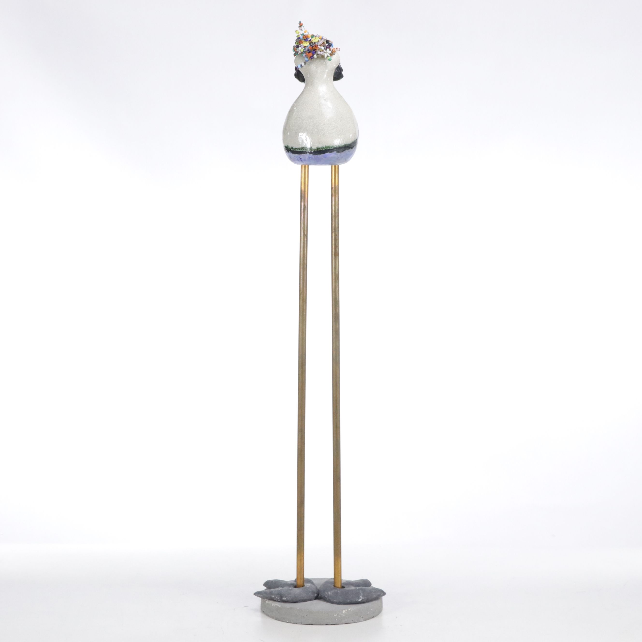 Aletha Rector Art Pottery Polychrome Bird Sculpture with Beads