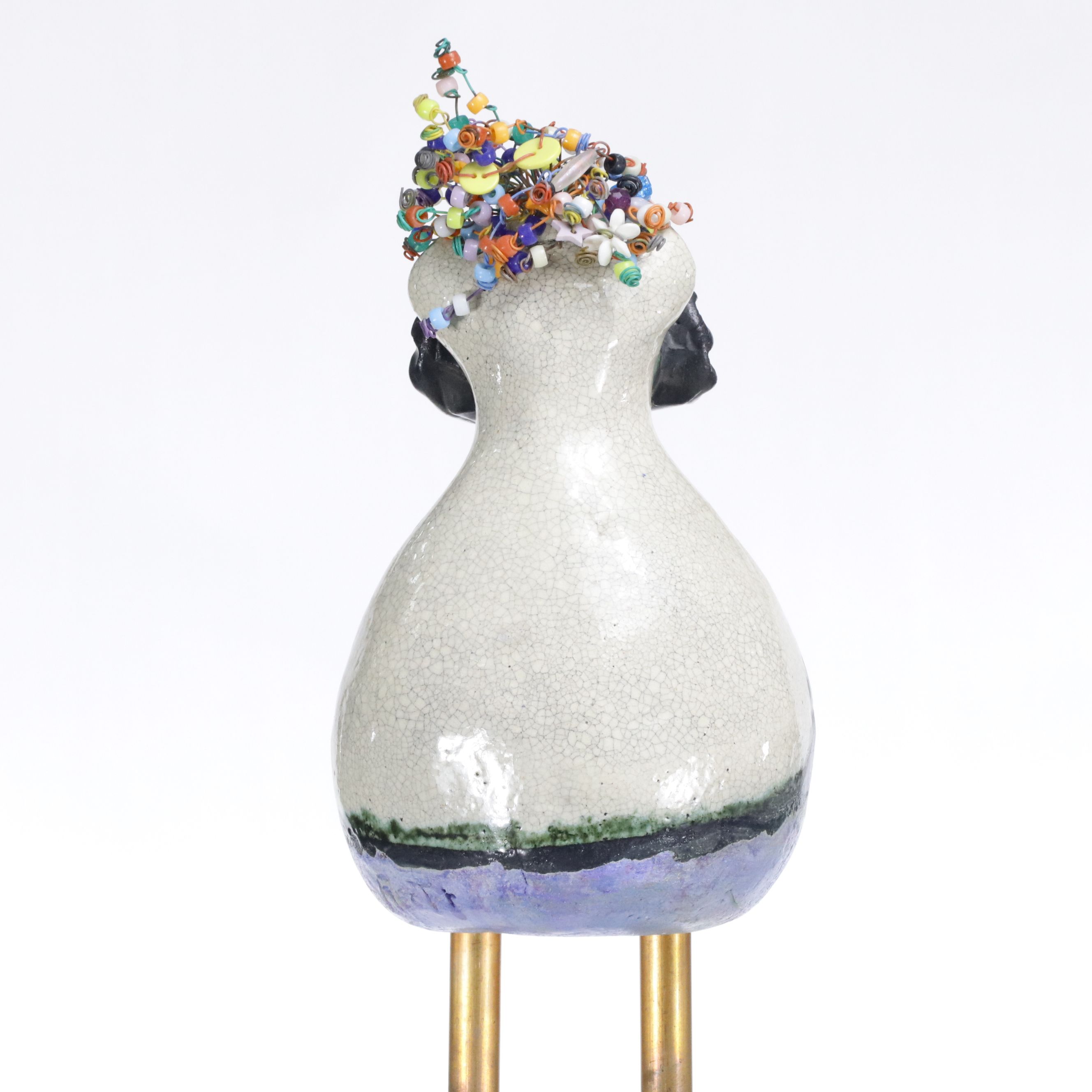 Aletha Rector Art Pottery Polychrome Bird Sculpture with Beads