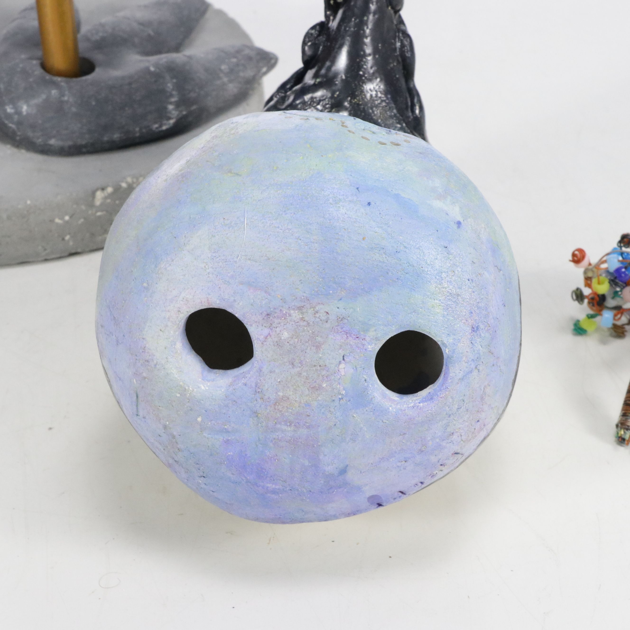 Aletha Rector Art Pottery Polychrome Bird Sculpture with Beads