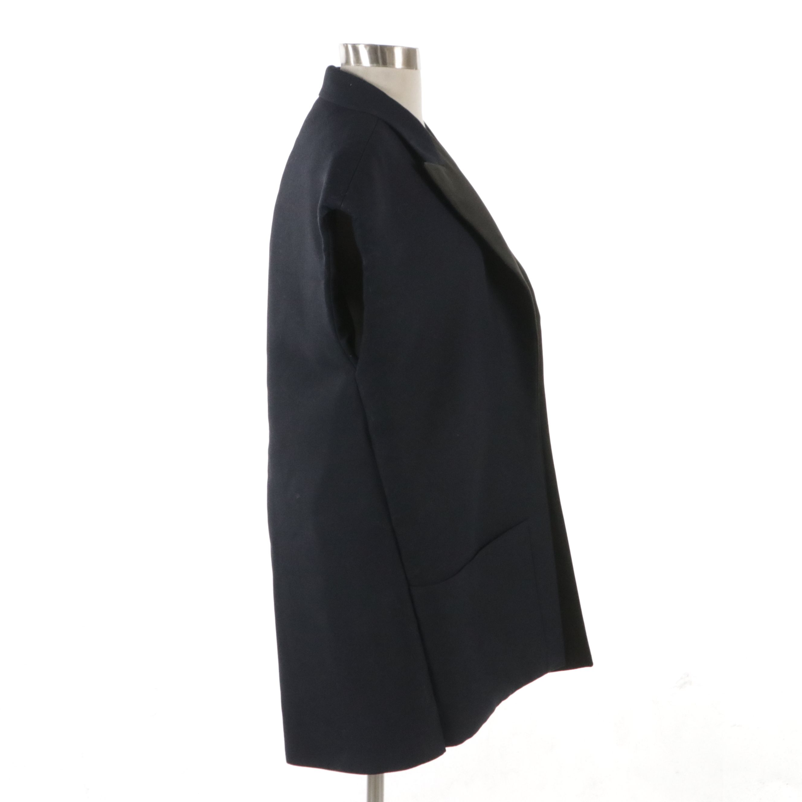 Céline Oversized Sleeveless Open-Front Jacket in Navy with Black Silk Lapel