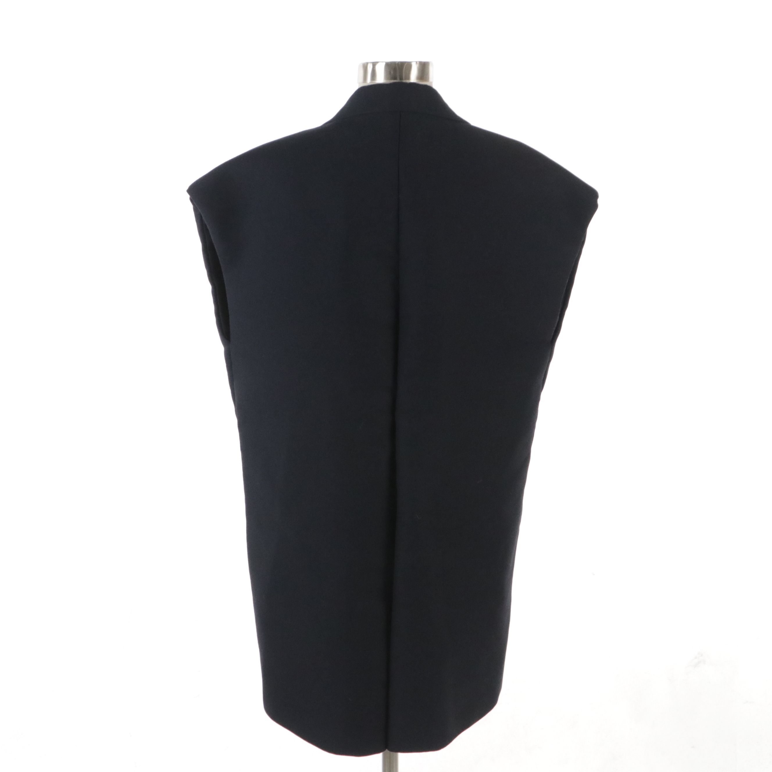 Céline Oversized Sleeveless Open-Front Jacket in Navy with Black Silk Lapel